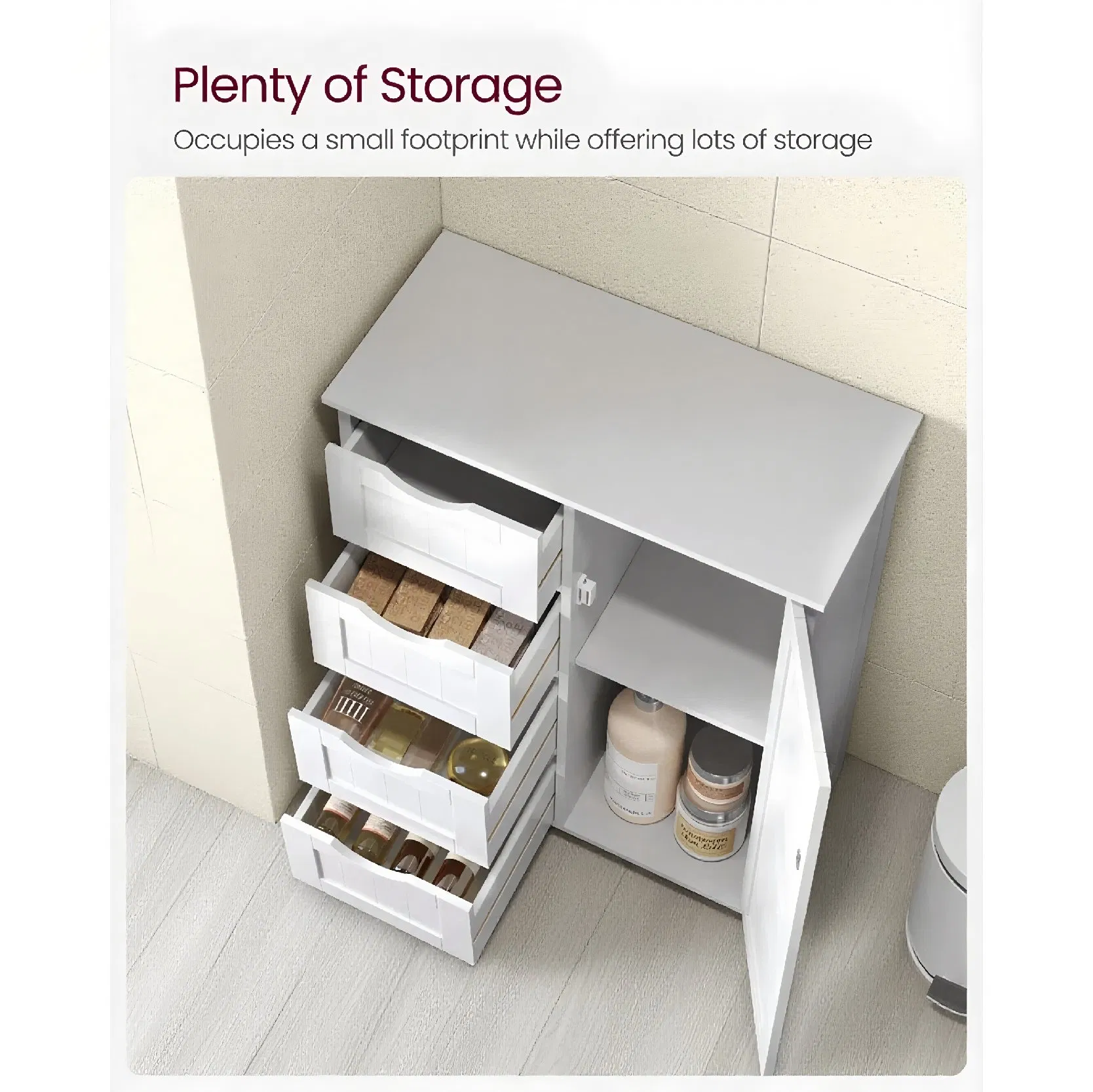 Modern White Minimalist Bathroom Cabinet Waterproof and Moisture-Resistant Adjustable Shelves Hidden Handles