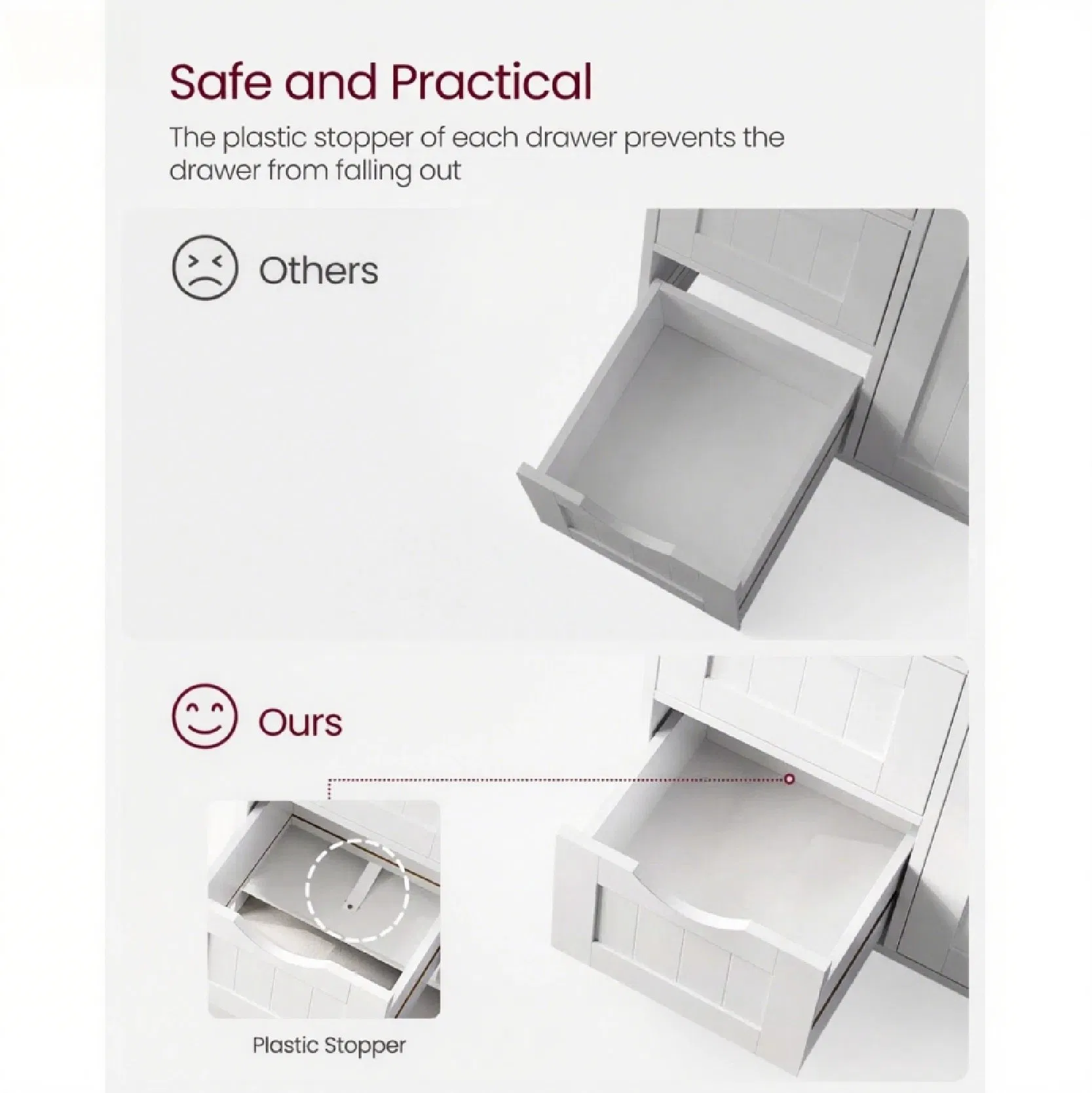 Modern White Minimalist Bathroom Cabinet Waterproof and Moisture-Resistant Adjustable Shelves Hidden Handles