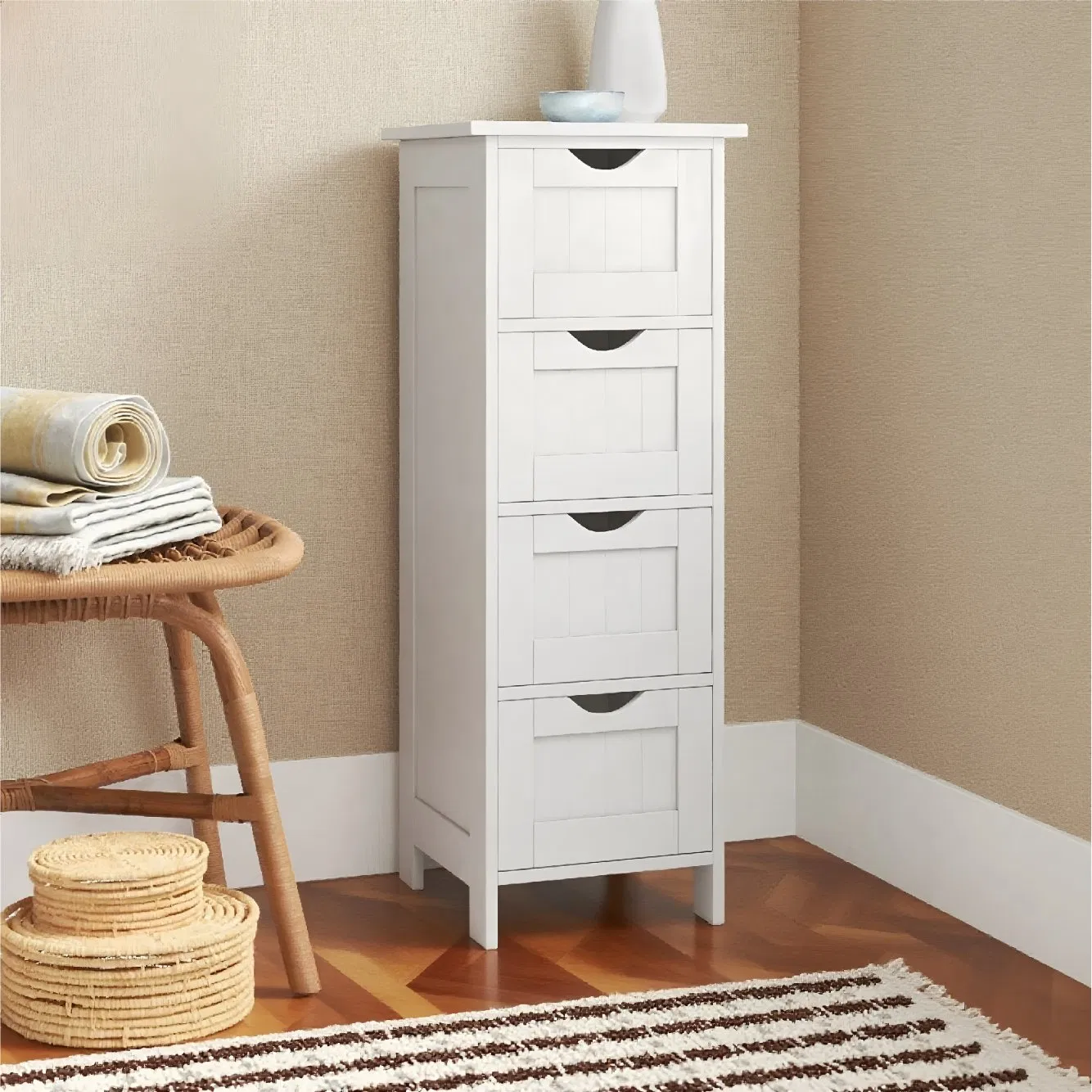 White Bathroom Storage Cabinet with Drawers for The Toilet