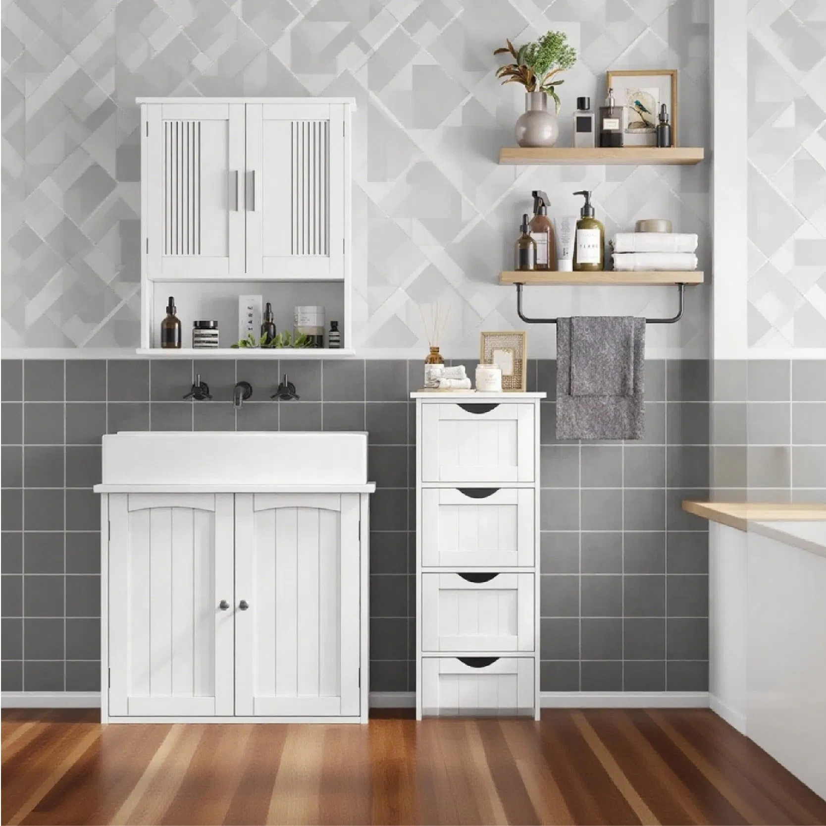 White Bathroom Storage Cabinet with Drawers for The Toilet