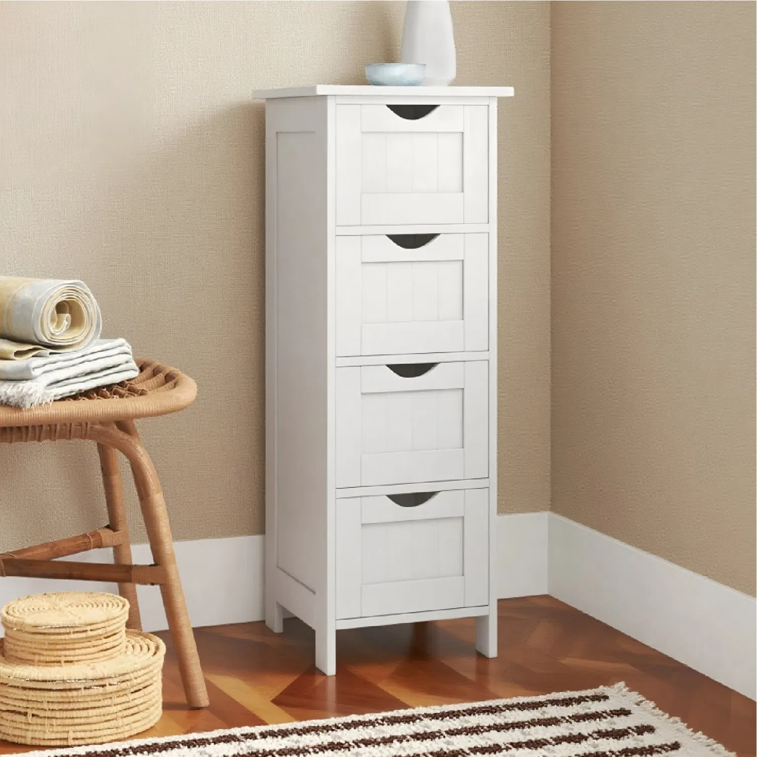 White Bathroom Storage Cabinet with Drawers for The Toilet
