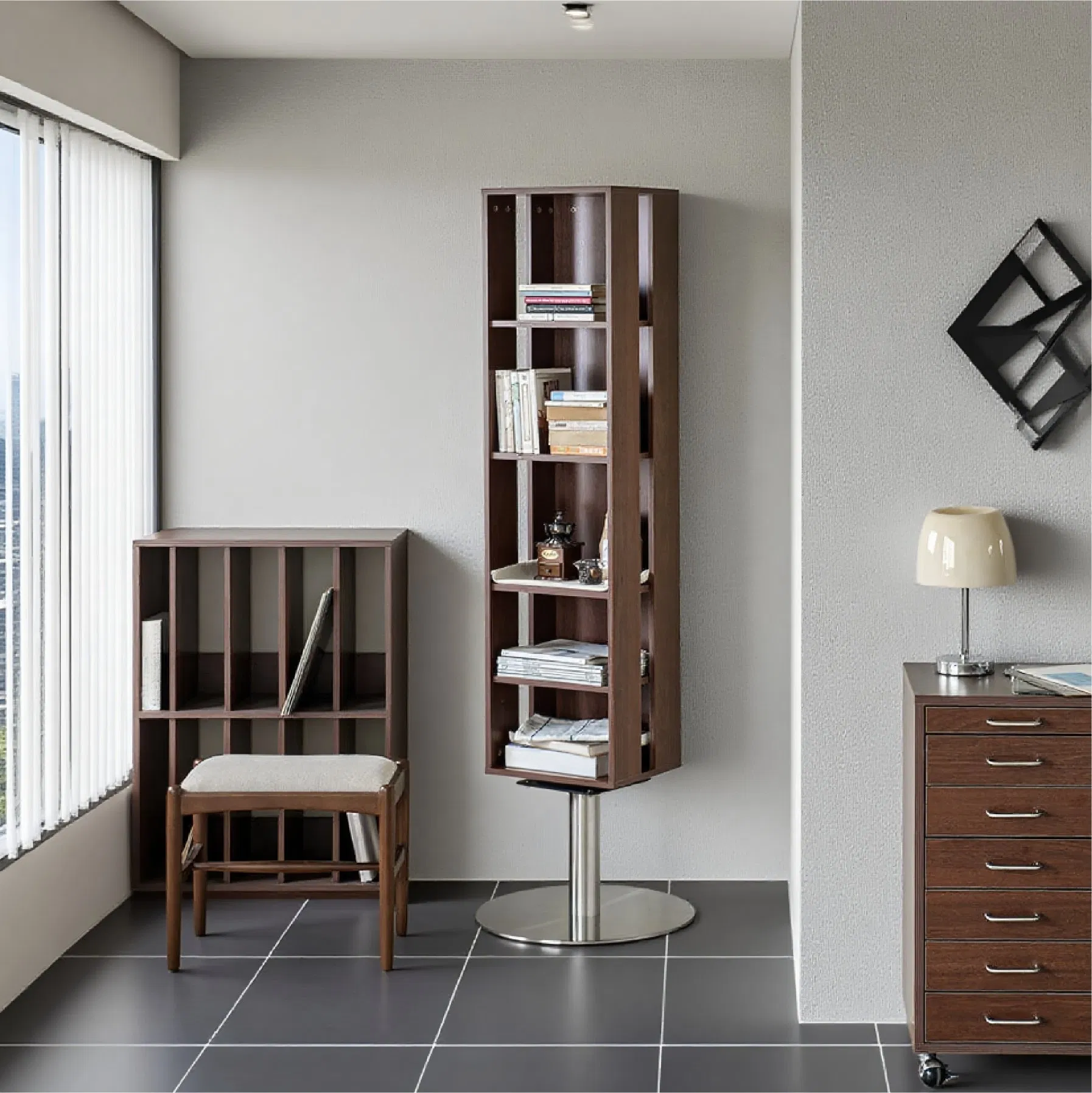 Multipurpose Semicircular Rotatable Dressing Mirror Living Room Bookshelf