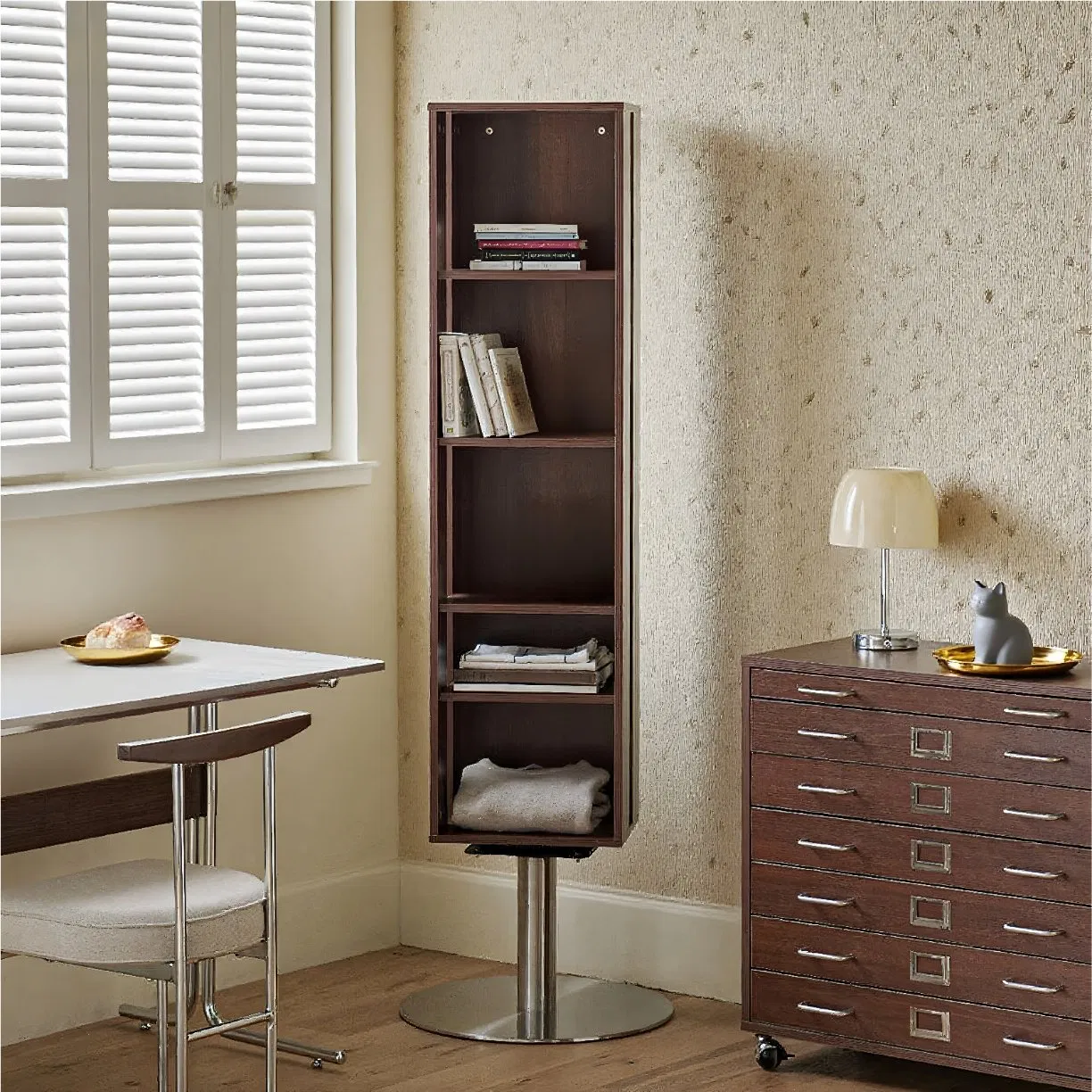 Multipurpose Semicircular Rotatable Dressing Mirror Living Room Bookshelf