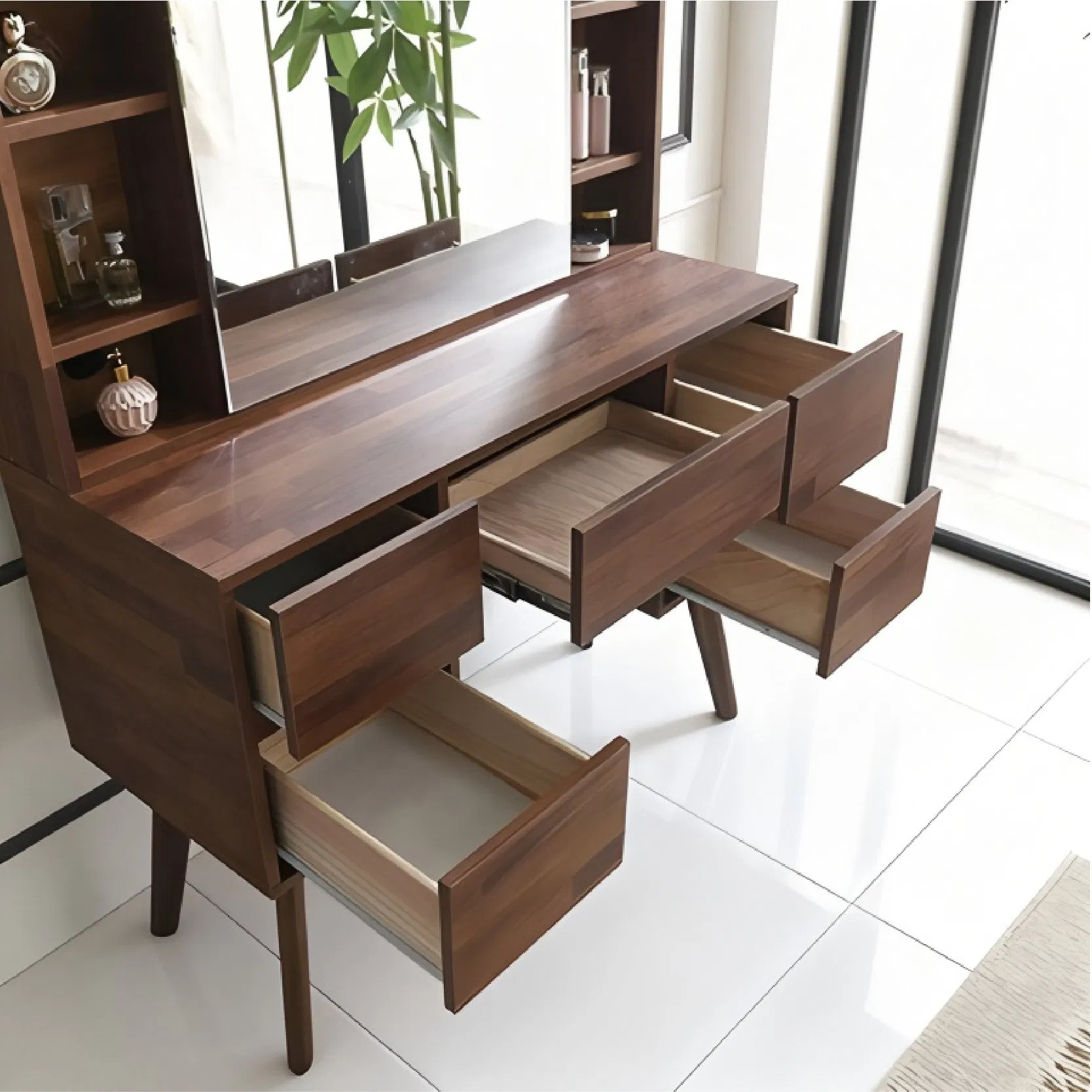 Nordic-Style Wooden Makeup Table with Multiple Compartments as a Dressing Table
