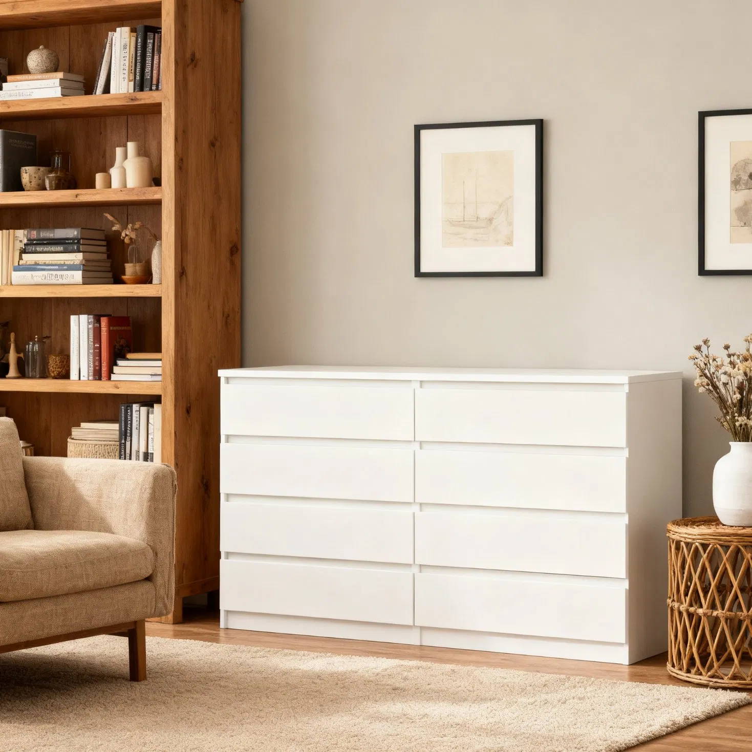 Minimalist White Large Capacity Cost-Effective Living Room Wooden Storage Cabinet