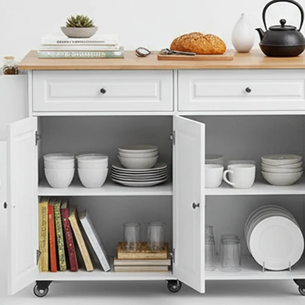 Modern Minimalist White Movable Storage Kitchen Island with Wheels
