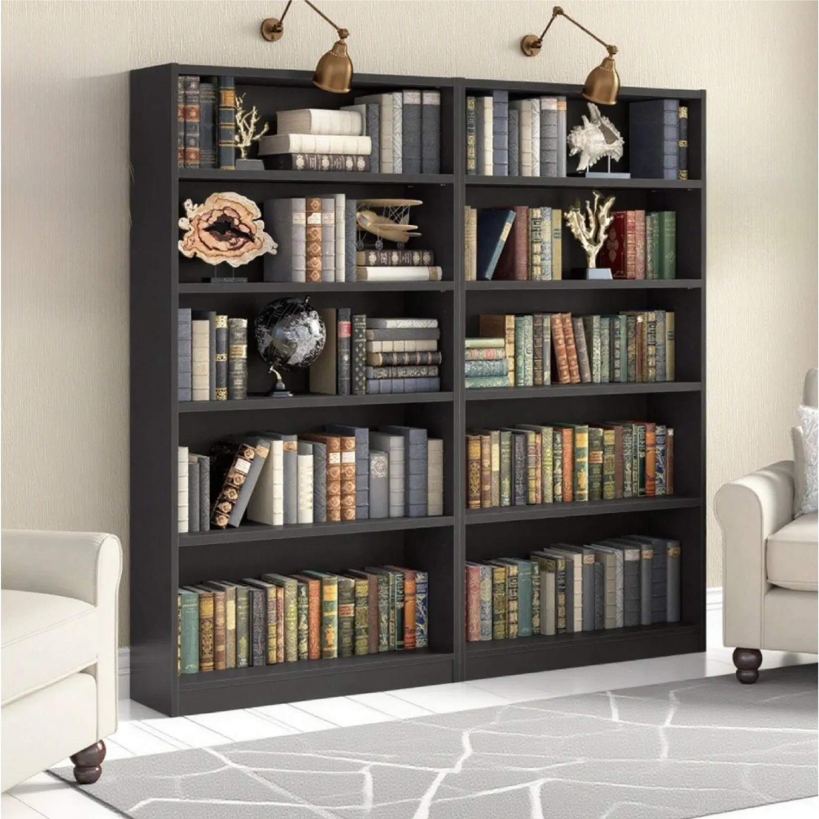 Modern Minimalist Style Design High Texture Black Office Bookshelf