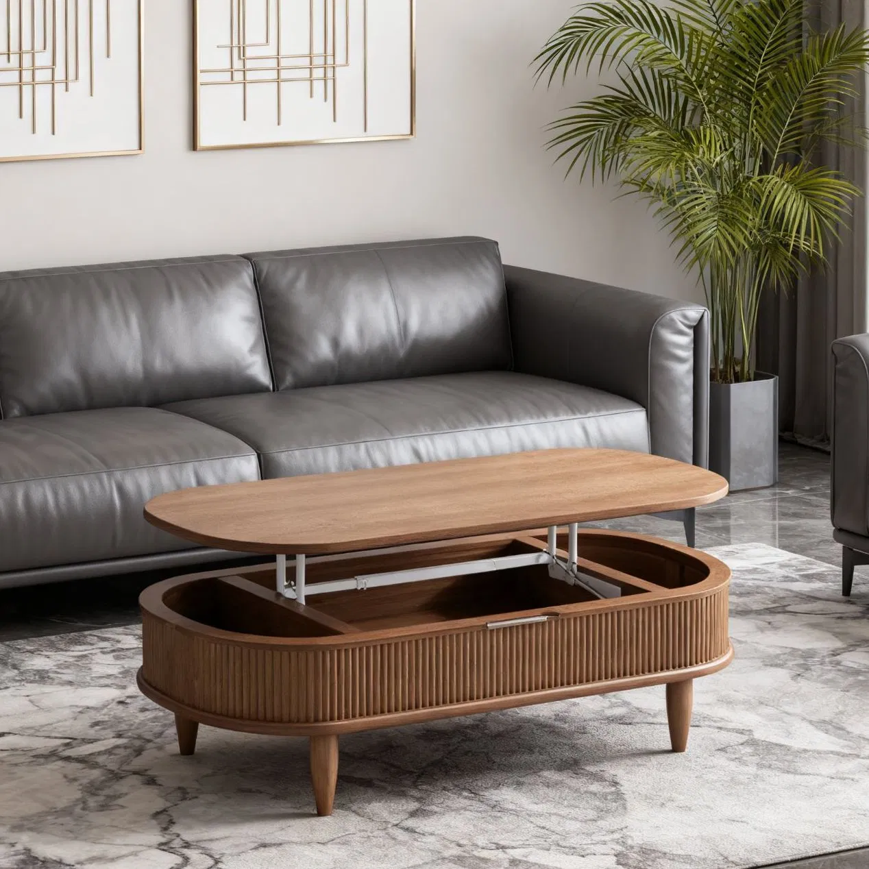 Modern Unusual Coffee Table with Hidden Storage, Lift-Top, Metal Bracket and Metal Lifting Device
