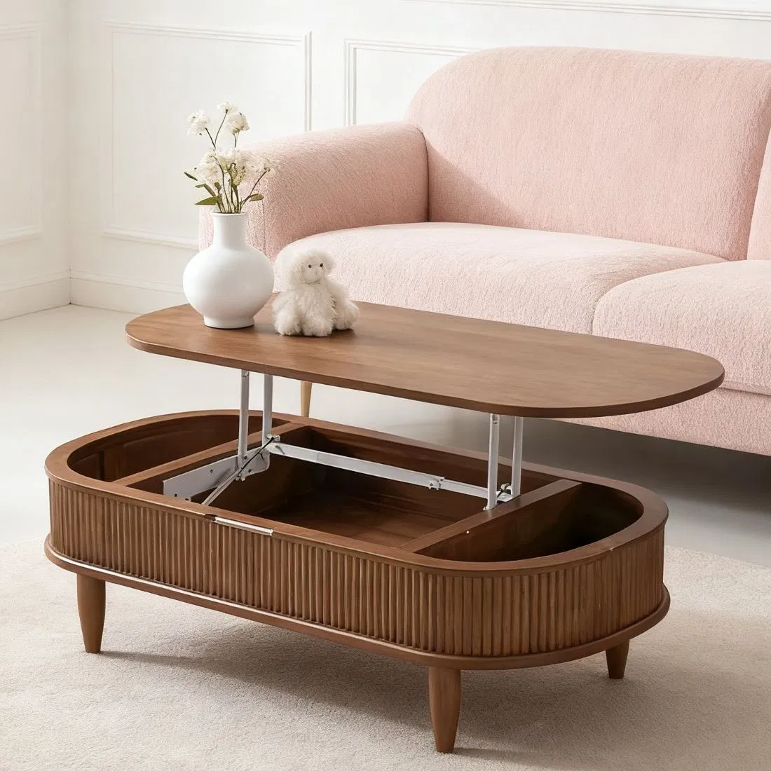 Modern Unusual Coffee Table with Hidden Storage, Lift-Top, Metal Bracket and Metal Lifting Device