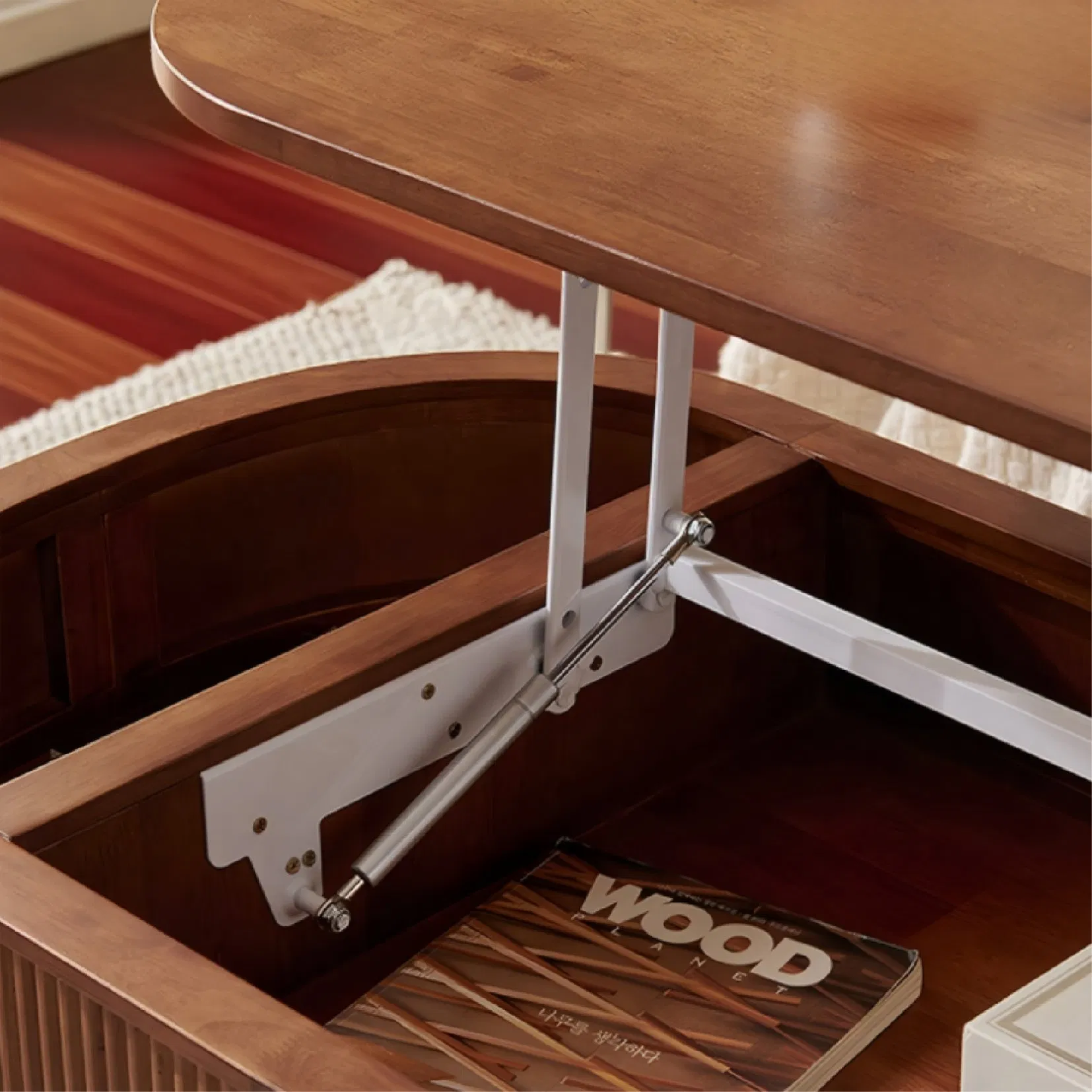 Modern Unusual Coffee Table with Hidden Storage, Lift-Top, Metal Bracket and Metal Lifting Device