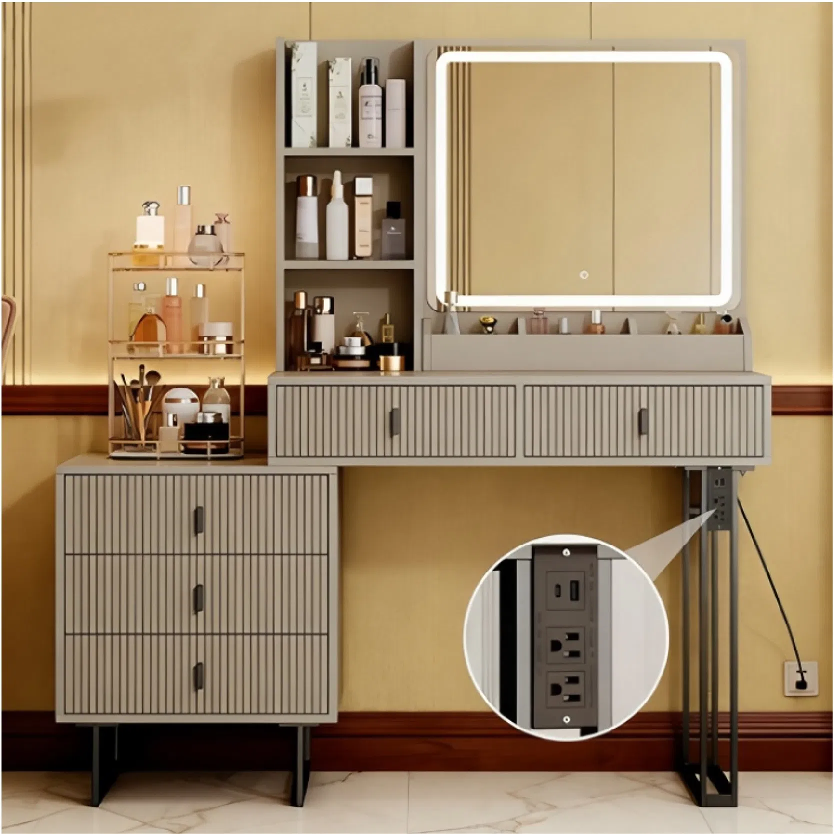 Dressing Table with a Storage Rack Modern and Extendable Design