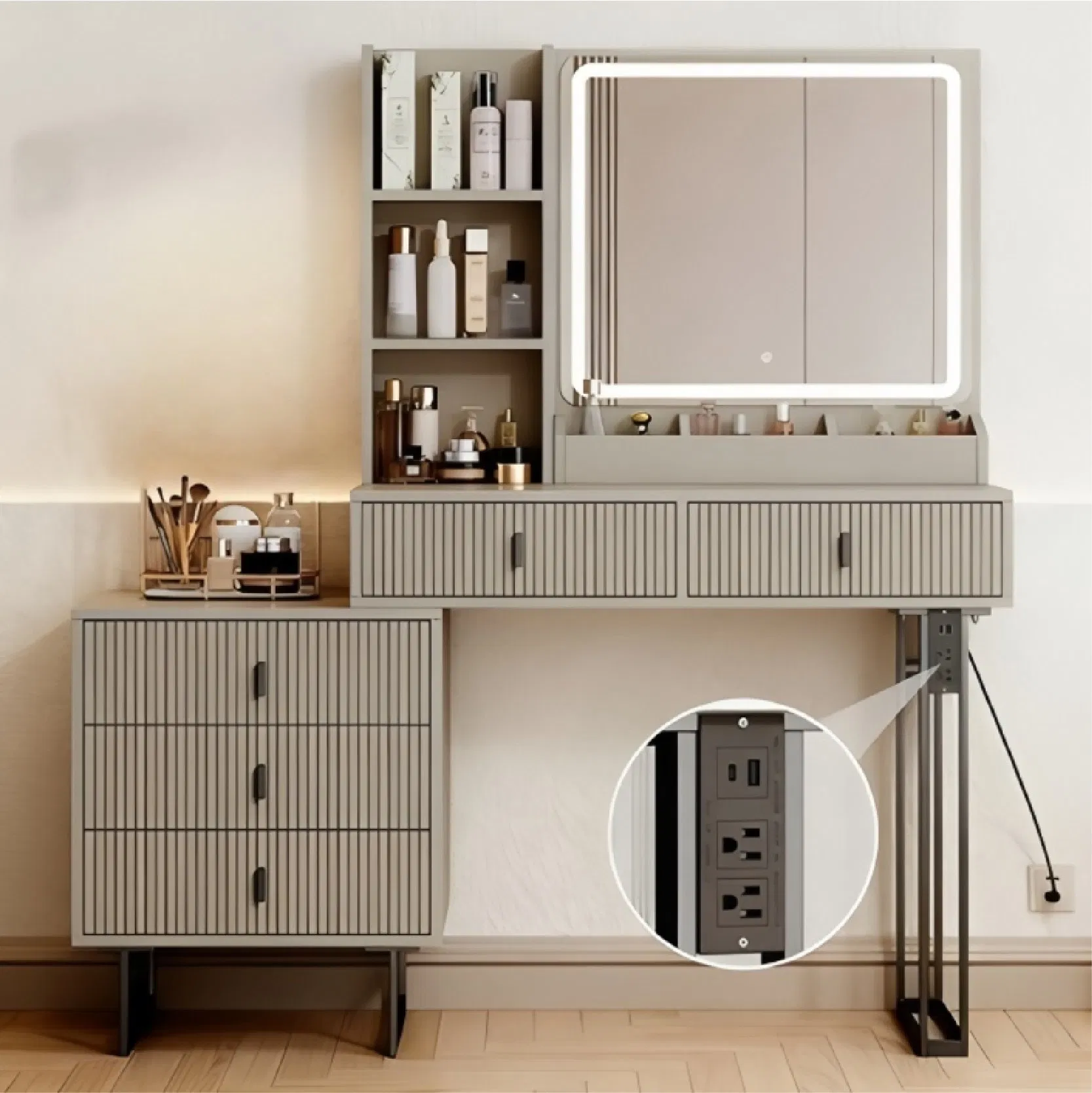 Dressing Table with a Storage Rack Modern and Extendable Design