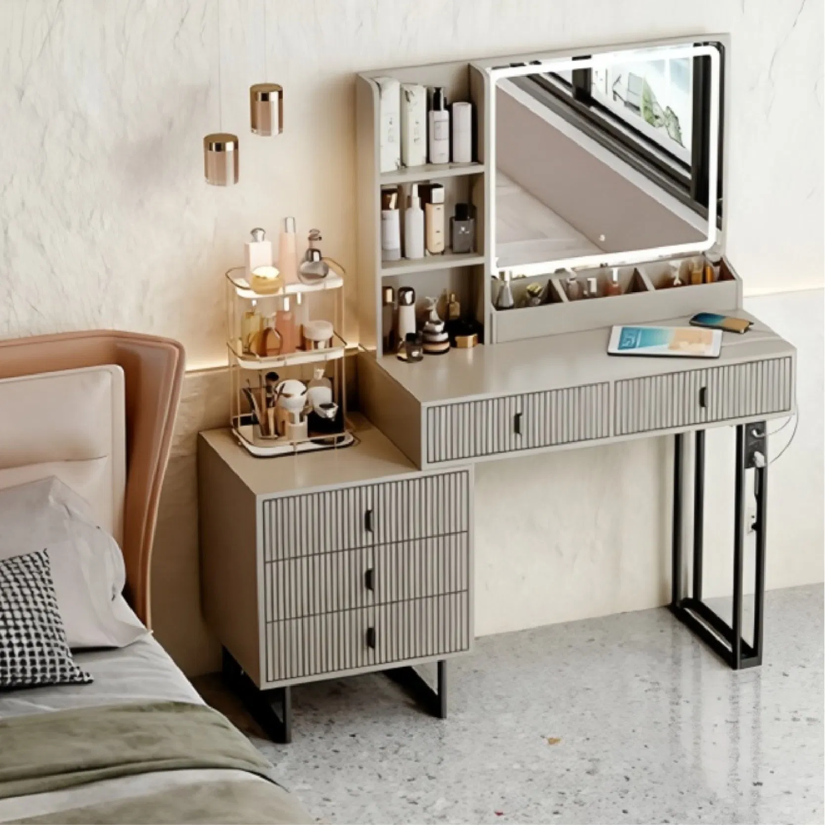 Dressing Table with a Storage Rack Modern and Extendable Design