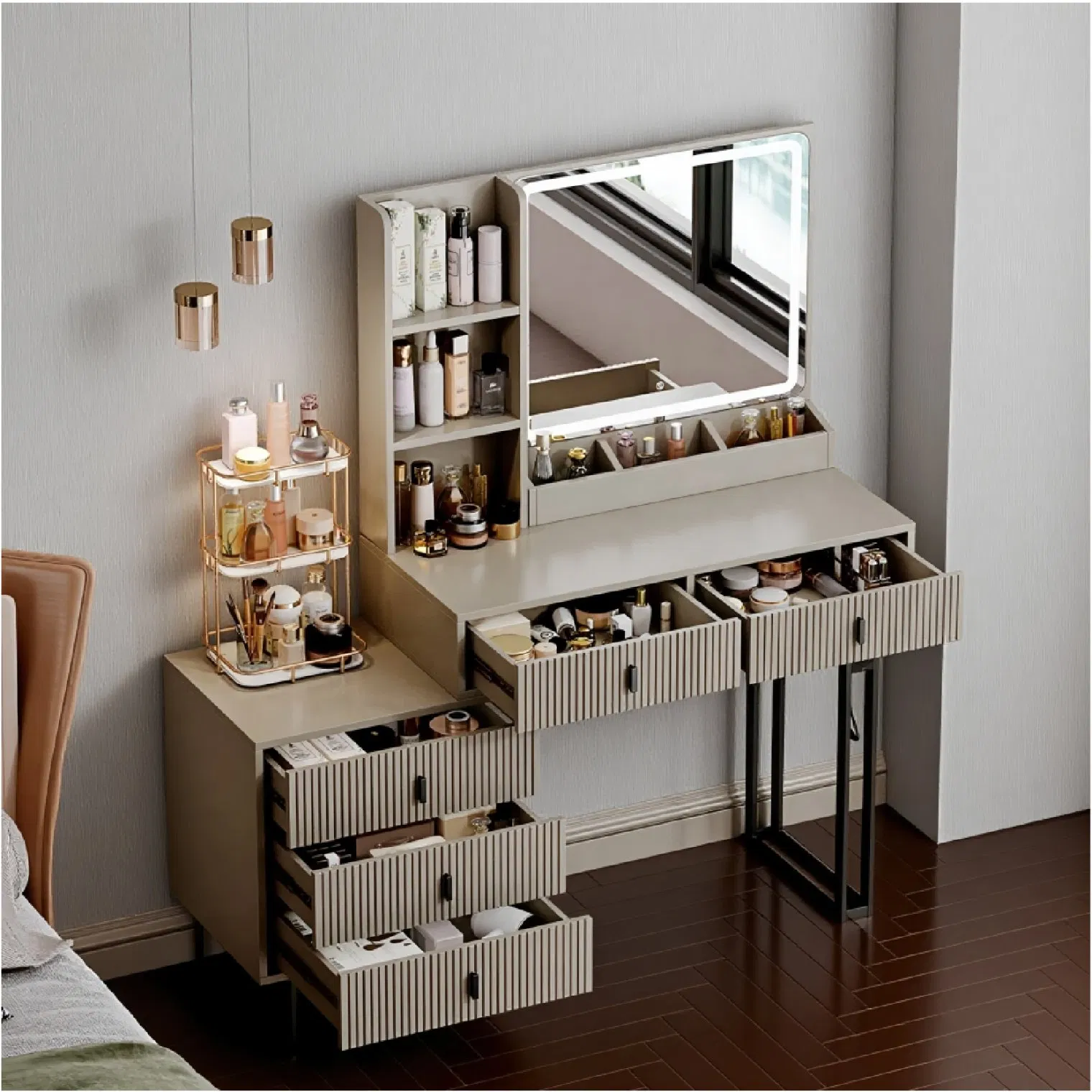 Dressing Table with a Storage Rack Modern and Extendable Design