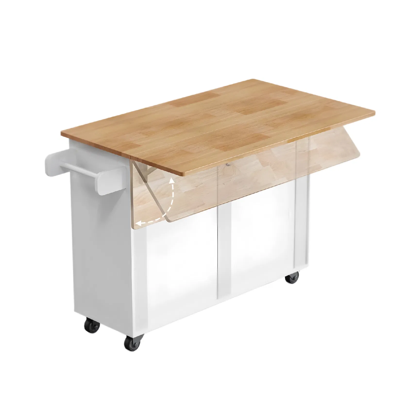 Simple White Kitchen Island with Double Cabinet Doors for Storage and Organization