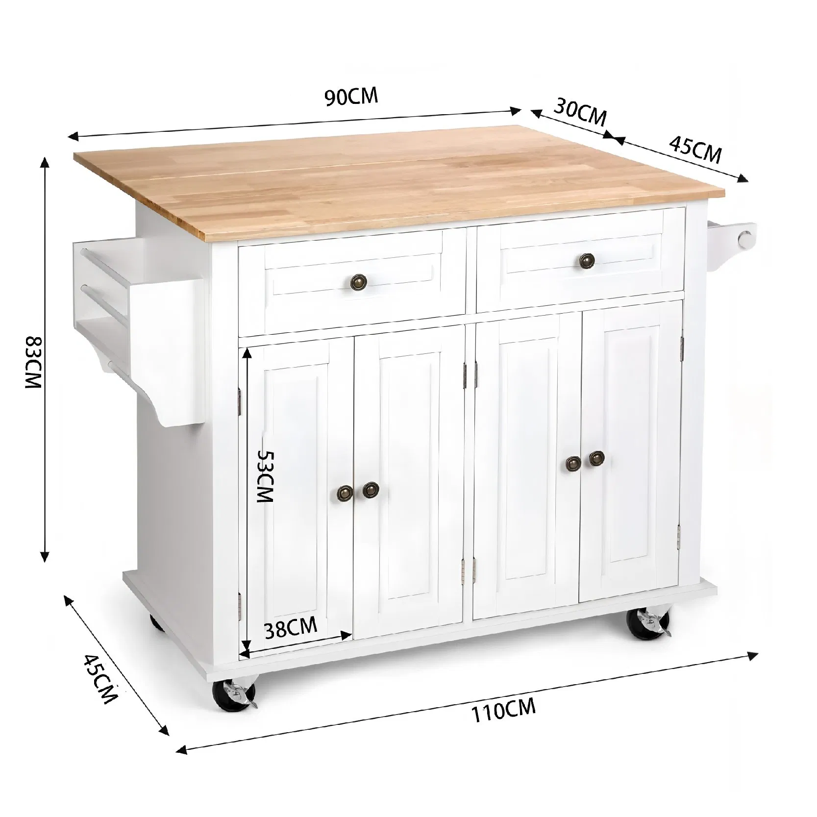 Simple White Kitchen Island with Double Cabinet Doors for Storage and Organization