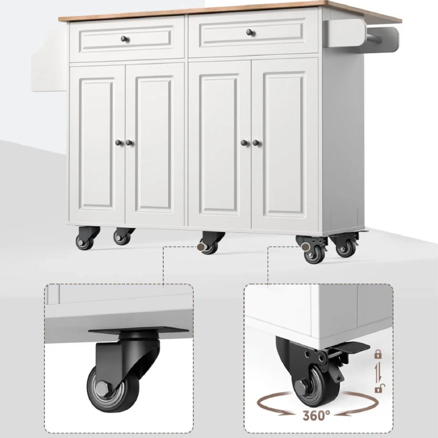 Simple White Kitchen Island with Double Cabinet Doors for Storage and Organization