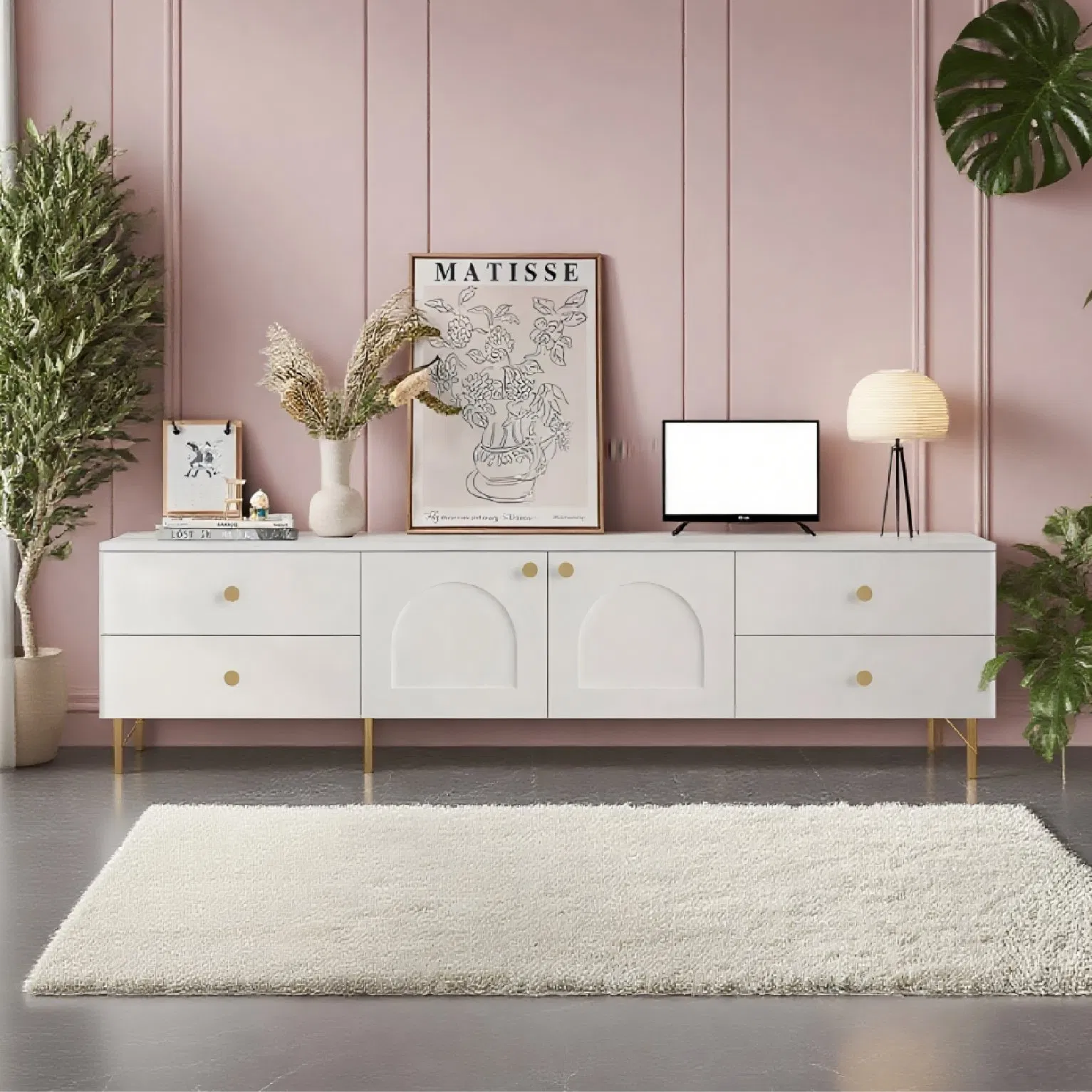Modern Luxury Wooden Marble Living Room Stand with Drawer TV Cabinet