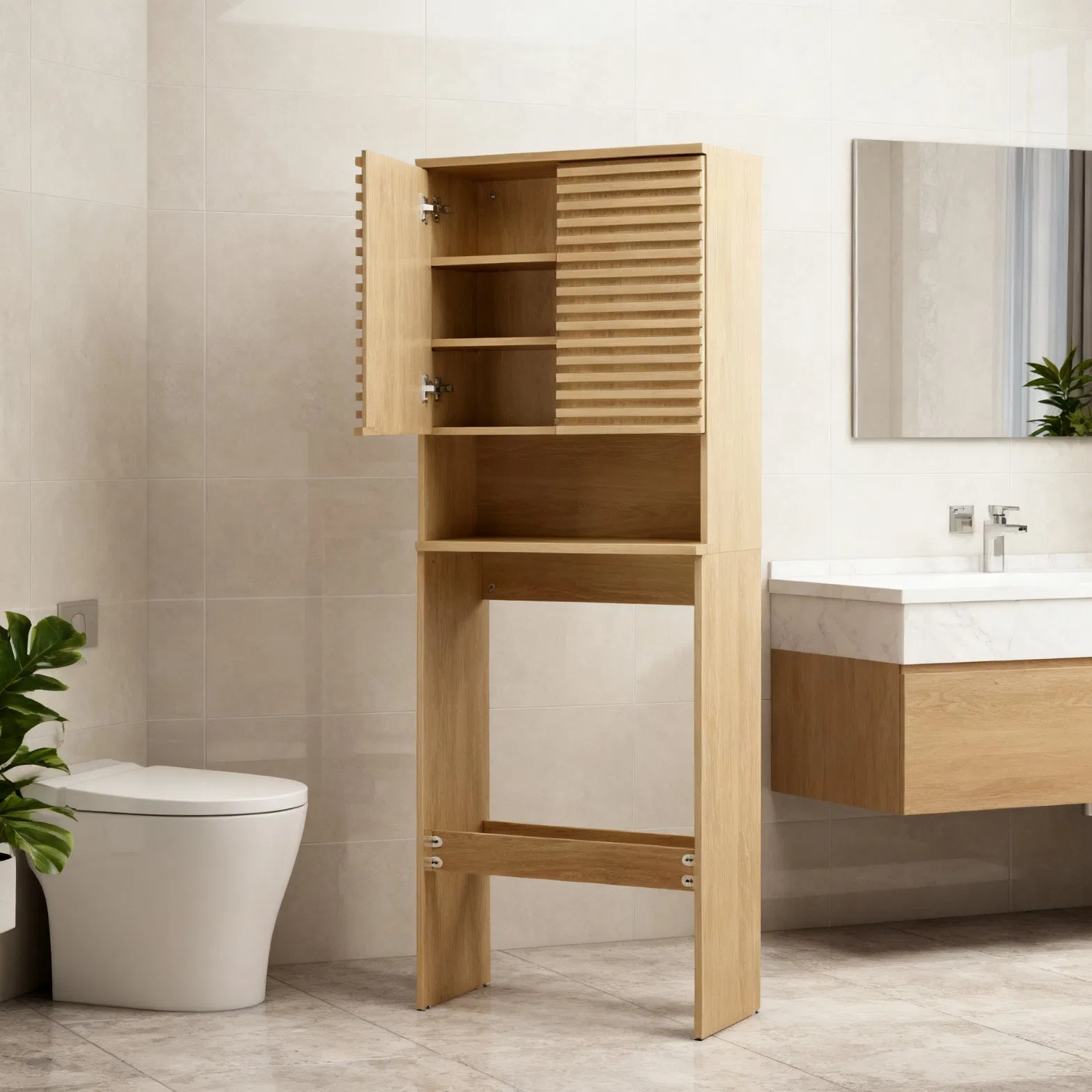 Designer Customized Designed Integrated Wooden Bathroom Shelf Over Toilet