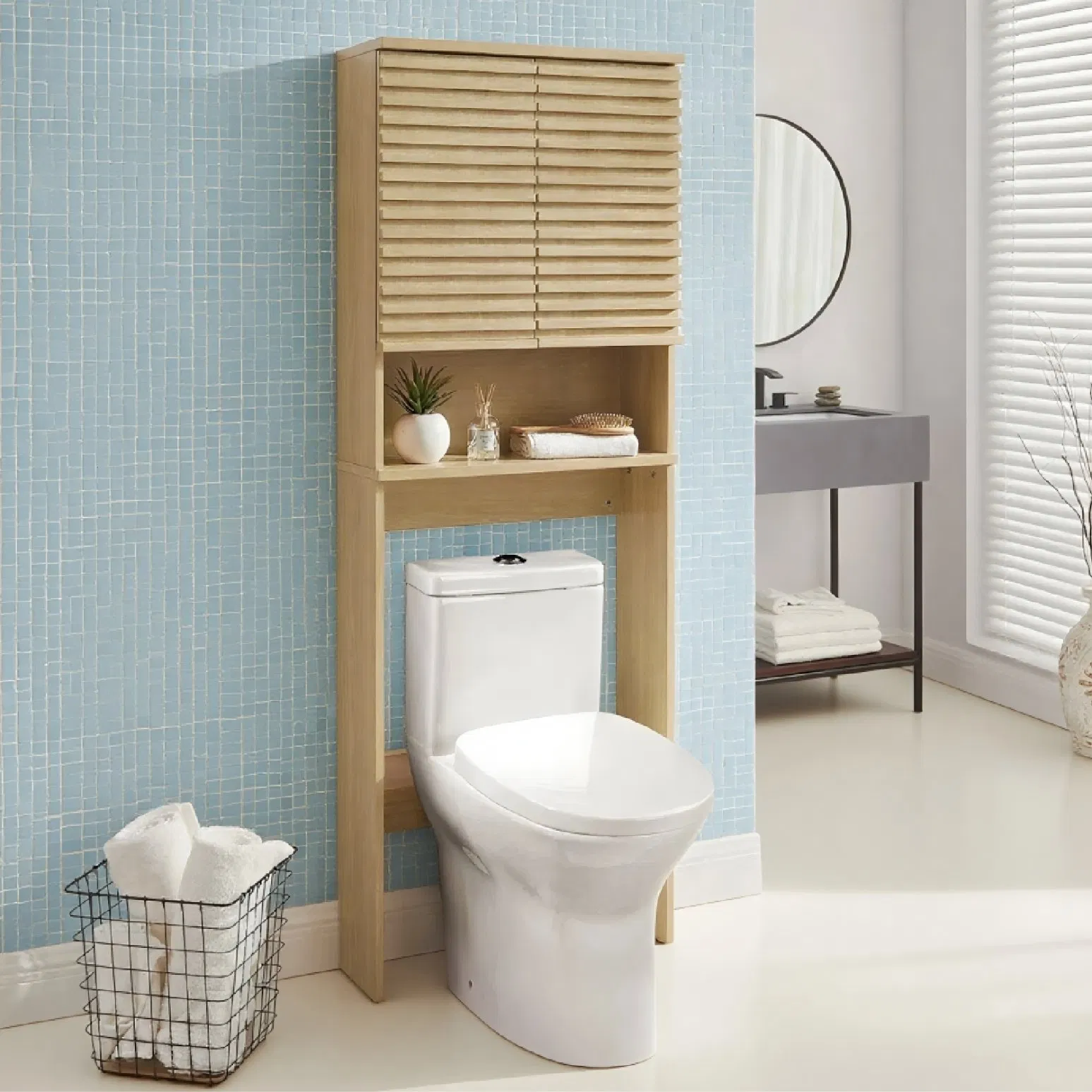 Designer Customized Designed Integrated Wooden Bathroom Shelf Over Toilet
