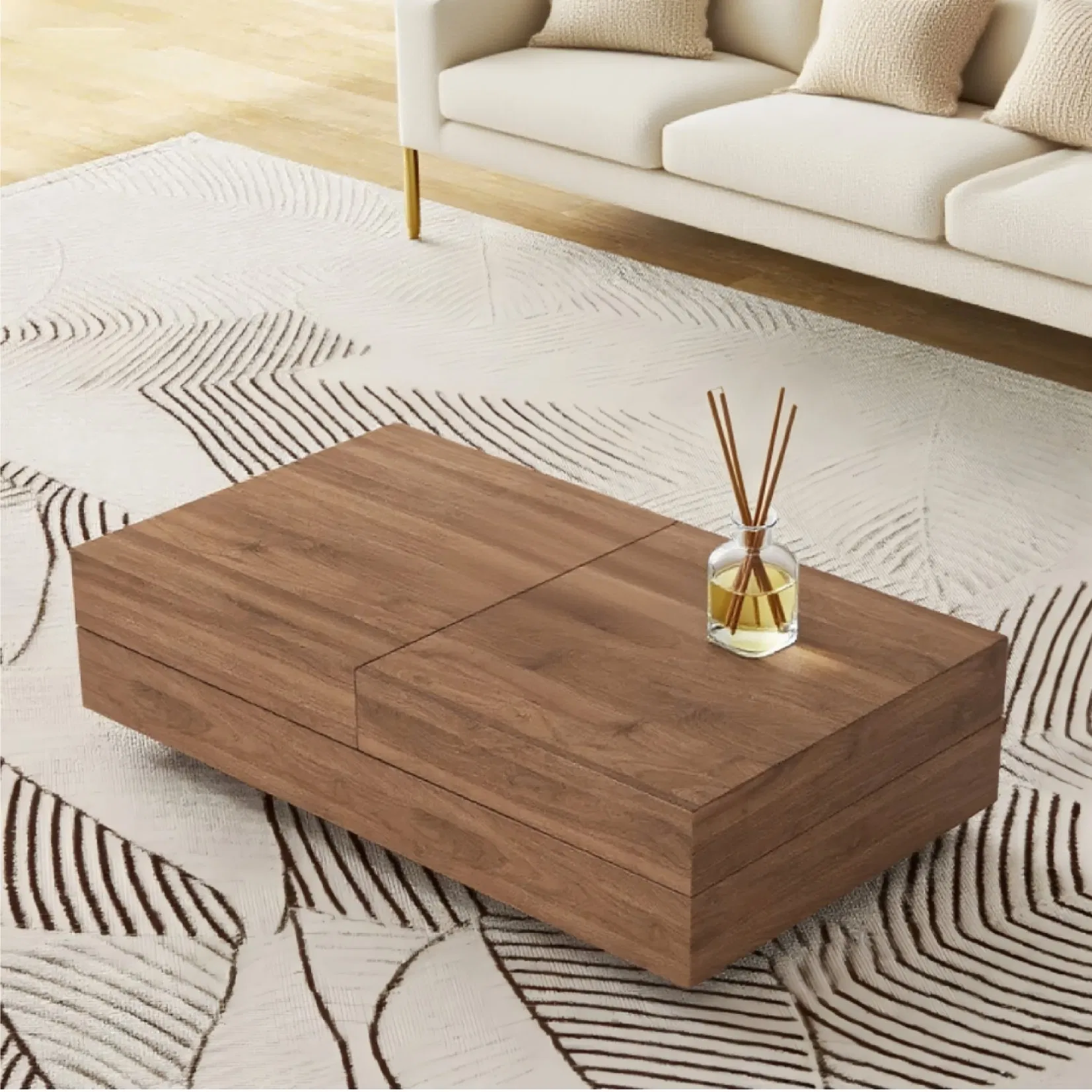 Multi-Functional Storage Medium-Density Fiberboard Wood Board Coffee Table