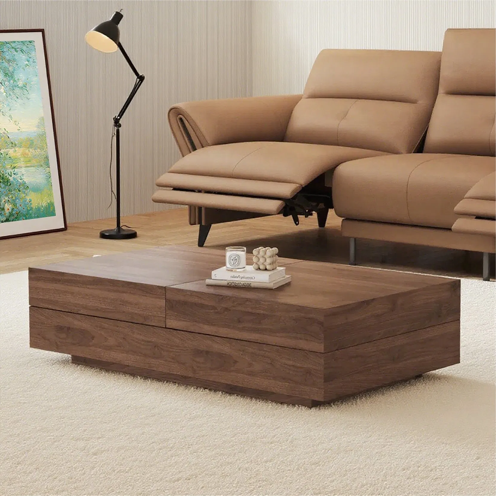 Multi-Functional Storage Medium-Density Fiberboard Wood Board Coffee Table