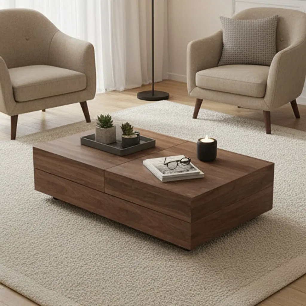Multi-Functional Storage Medium-Density Fiberboard Wood Board Coffee Table