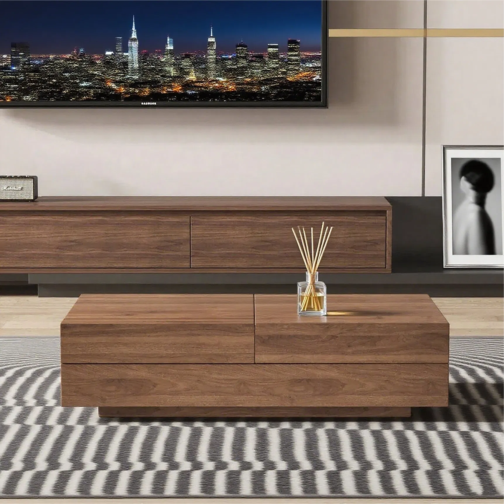 Multi-Functional Storage Medium-Density Fiberboard Wood Board Coffee Table