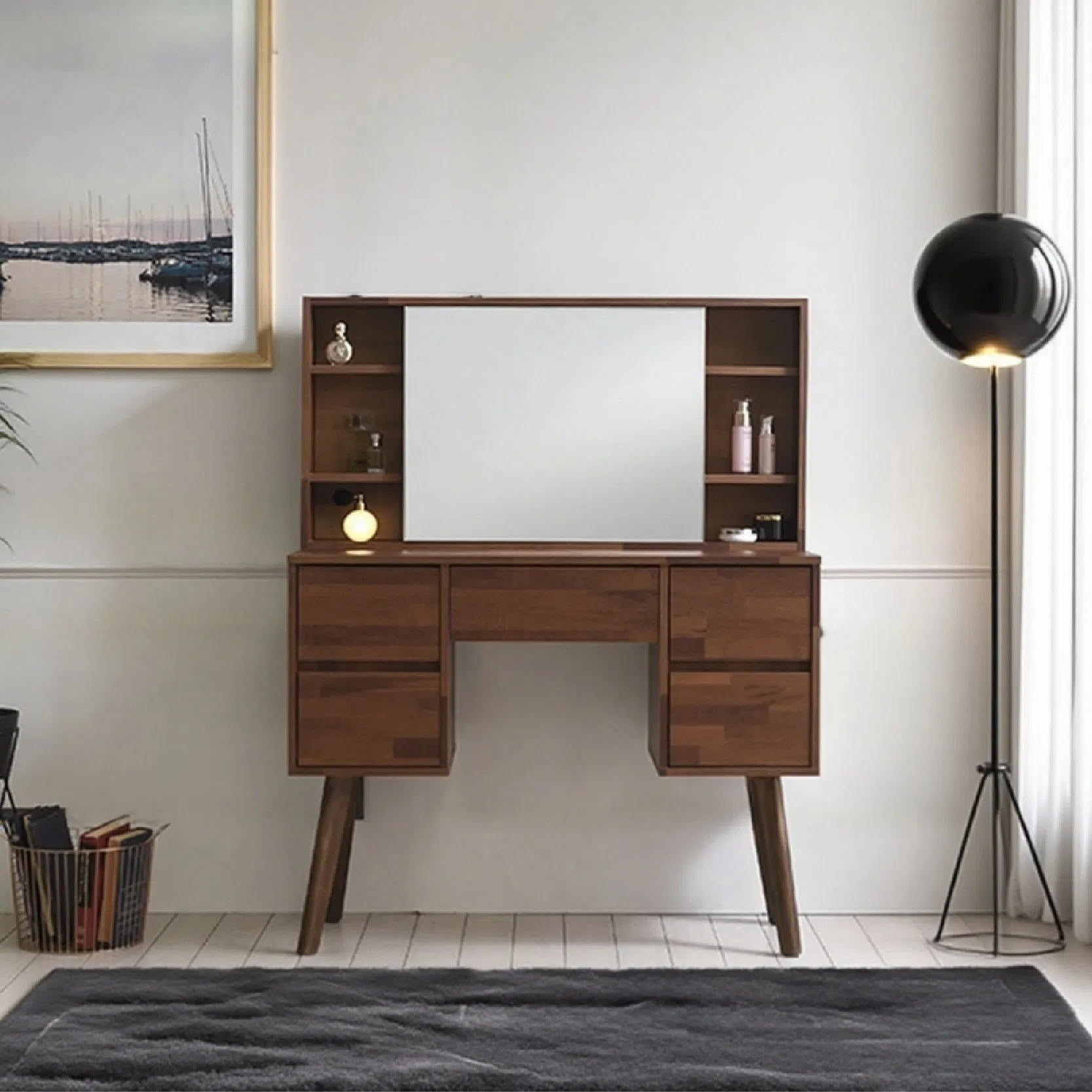 Nordic Modern Design Solid Wood Dressing Table, Suitable for Small Bedrooms