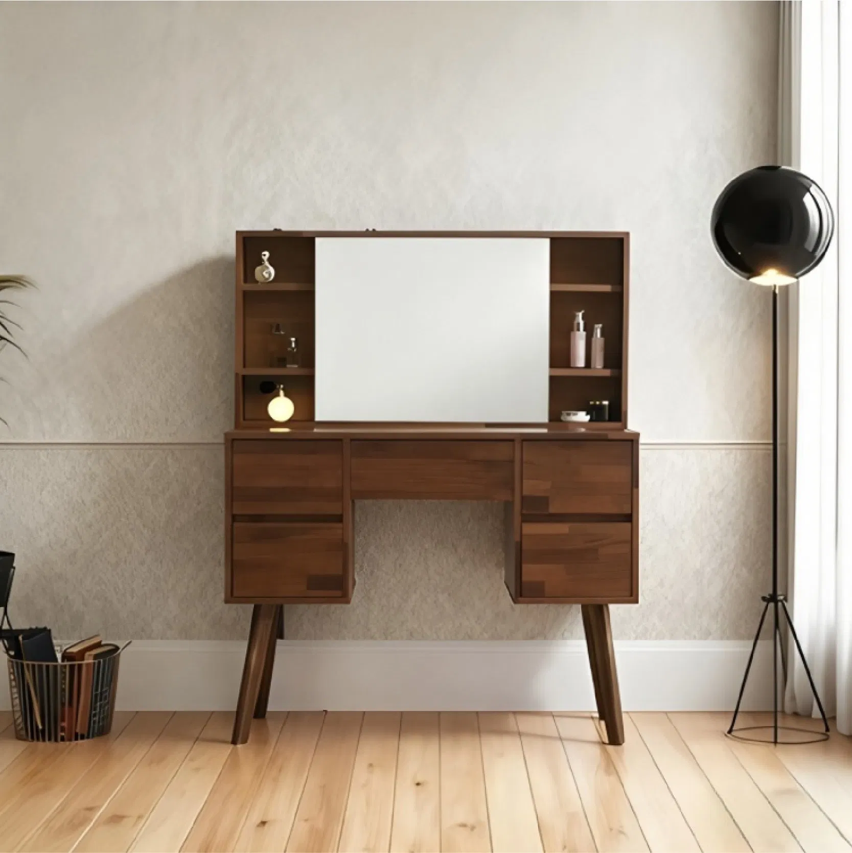 Nordic Modern Design Solid Wood Dressing Table, Suitable for Small Bedrooms