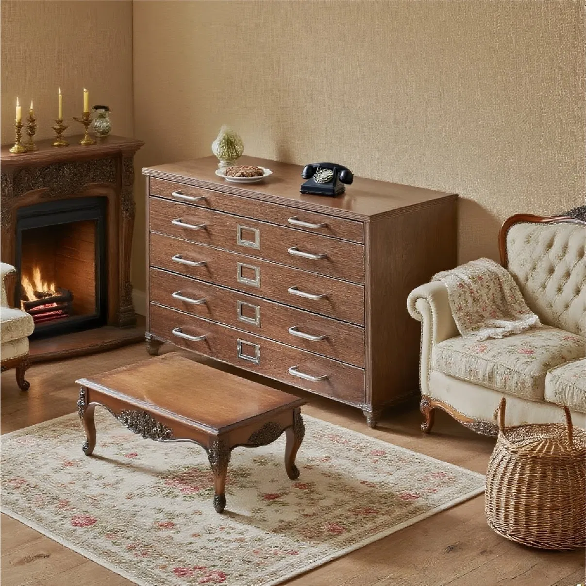 Modern Two-Tone File Cabinet Multi-Functional with Keyboard Tray Equipped with Swivel Casters for Easy Mobility