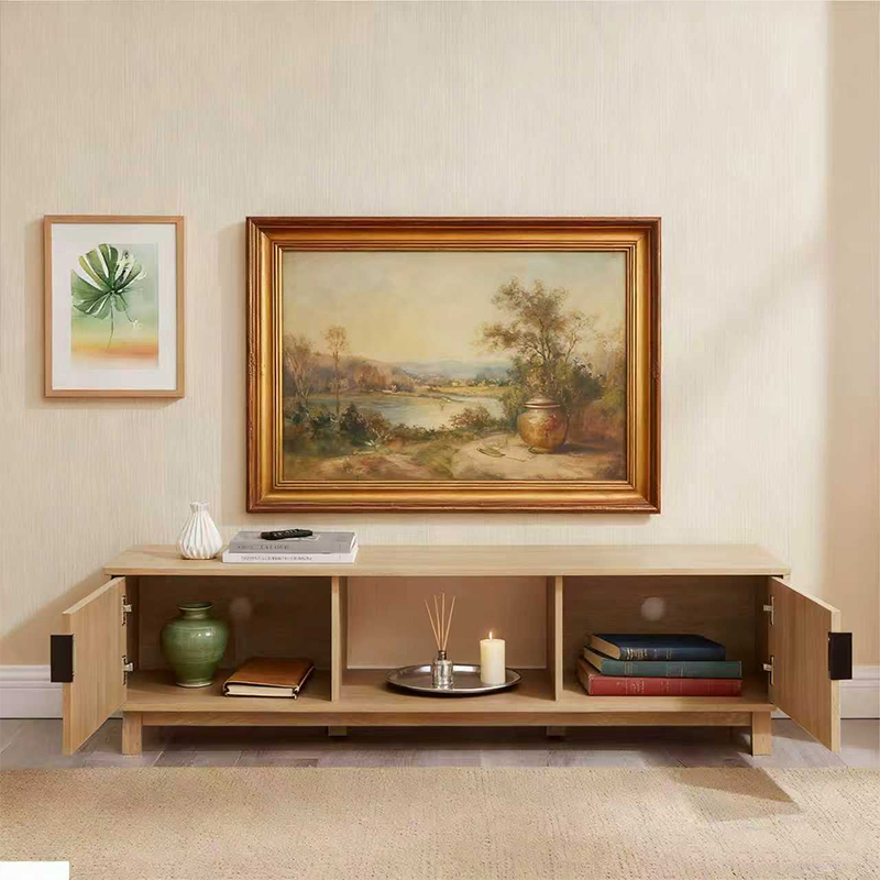 Designer Brand Solid Wood Striped Home TV Cabinet