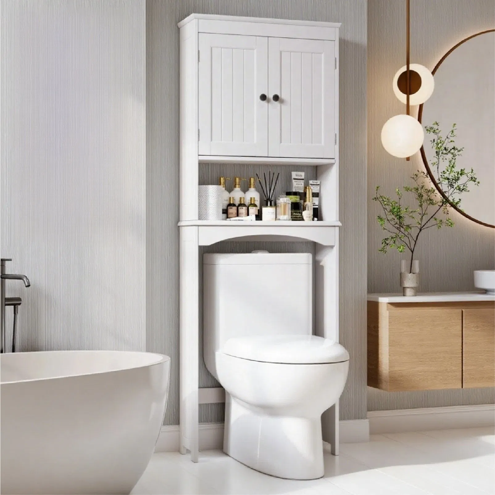 Stylish Anti-Overturning Wooden Toilet Cabinet with Waterproof Finish