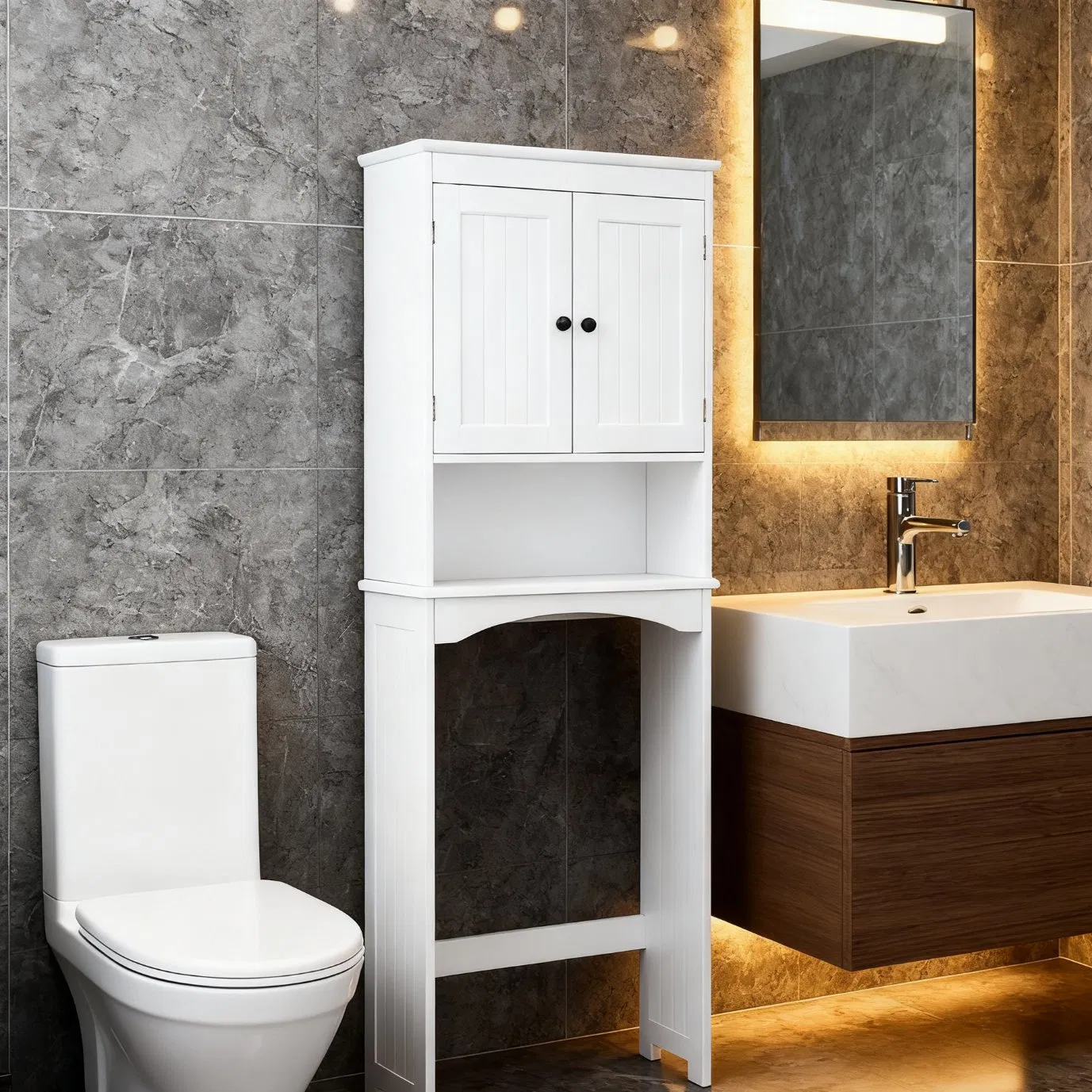 Stylish Anti-Overturning Wooden Toilet Cabinet with Waterproof Finish