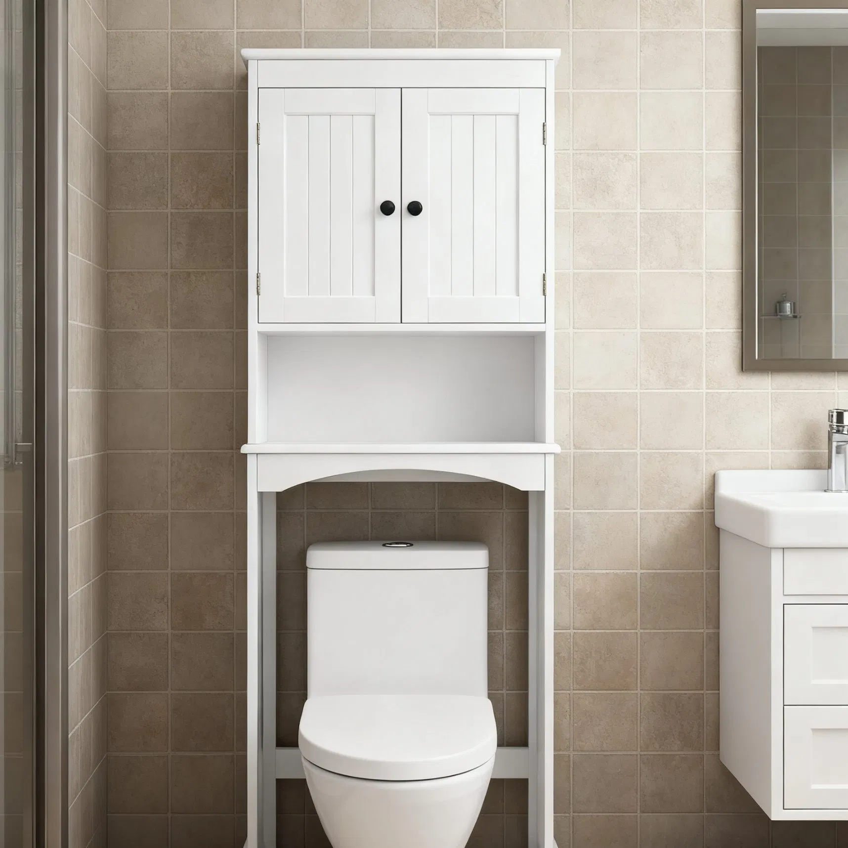 Stylish Anti-Overturning Wooden Toilet Cabinet with Waterproof Finish