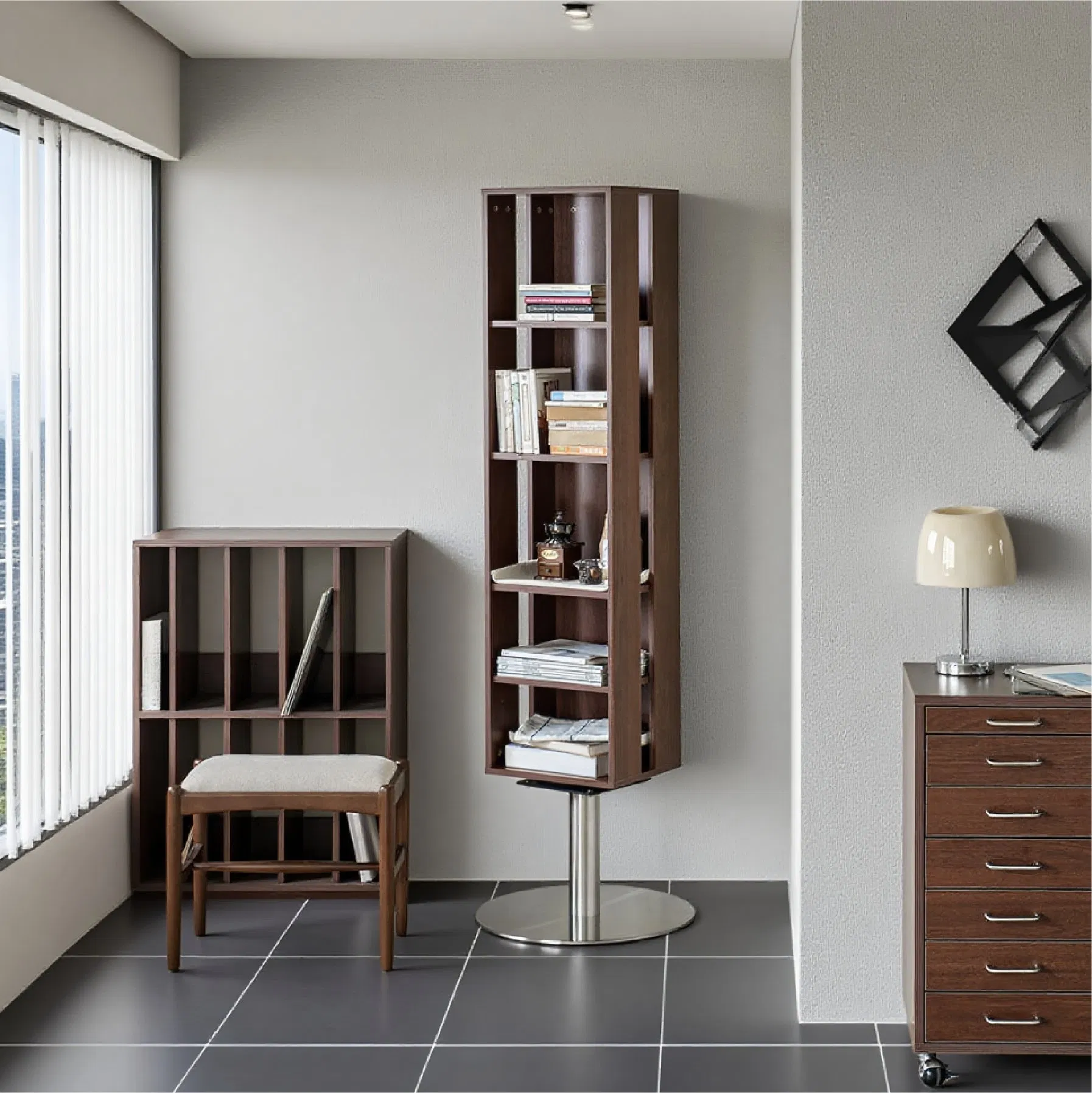 High-Quality Wooden Small Storage Rotating Side Cabinet Bookshelf