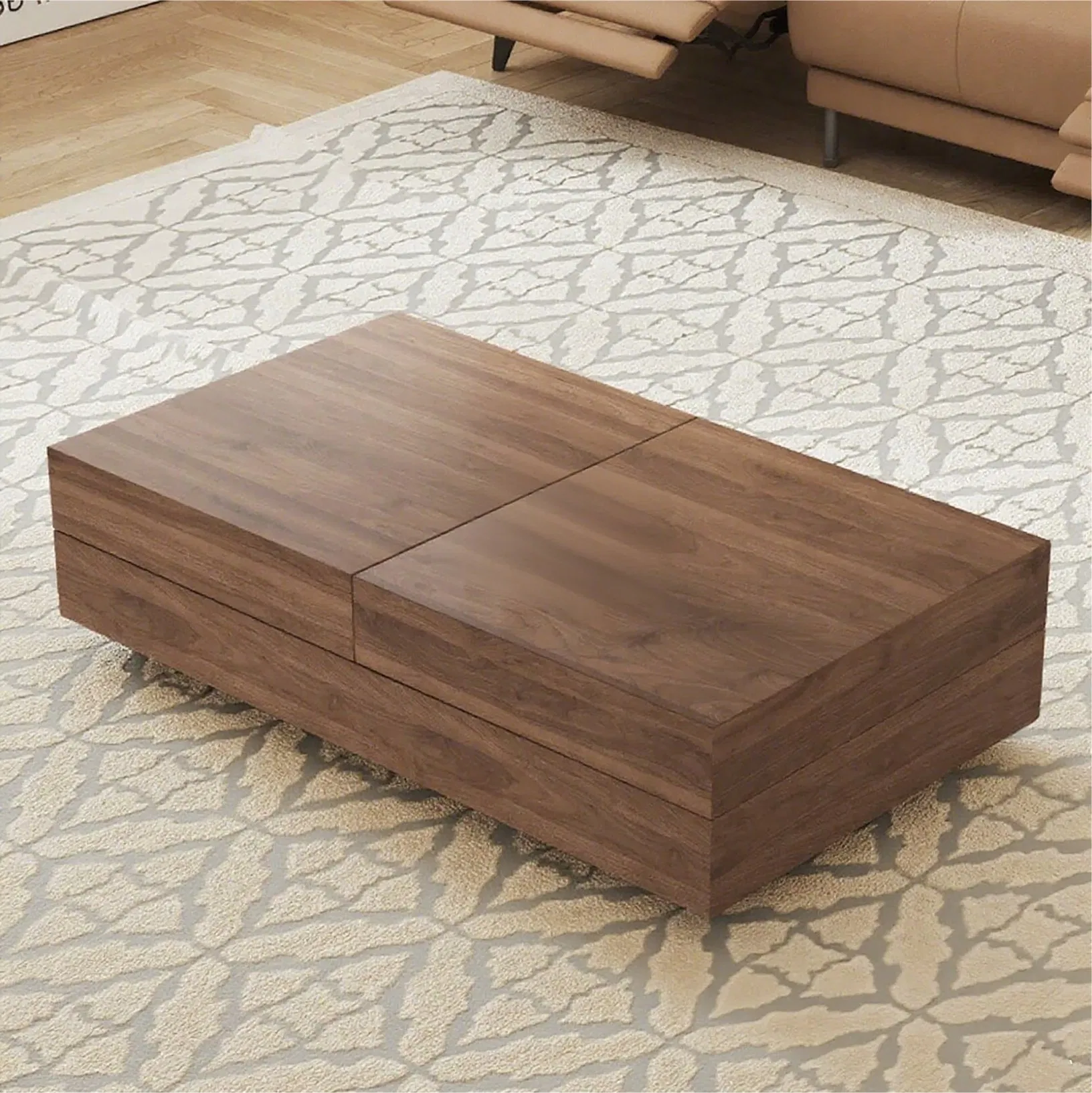 Modern High-End Coffee Table Cocktail Table Rectangular Multi-Compartment Hidden Storage