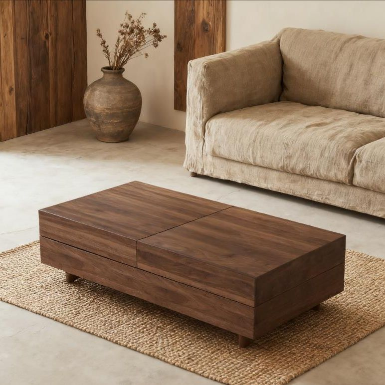 Modern High-End Coffee Table Cocktail Table Rectangular Multi-Compartment Hidden Storage