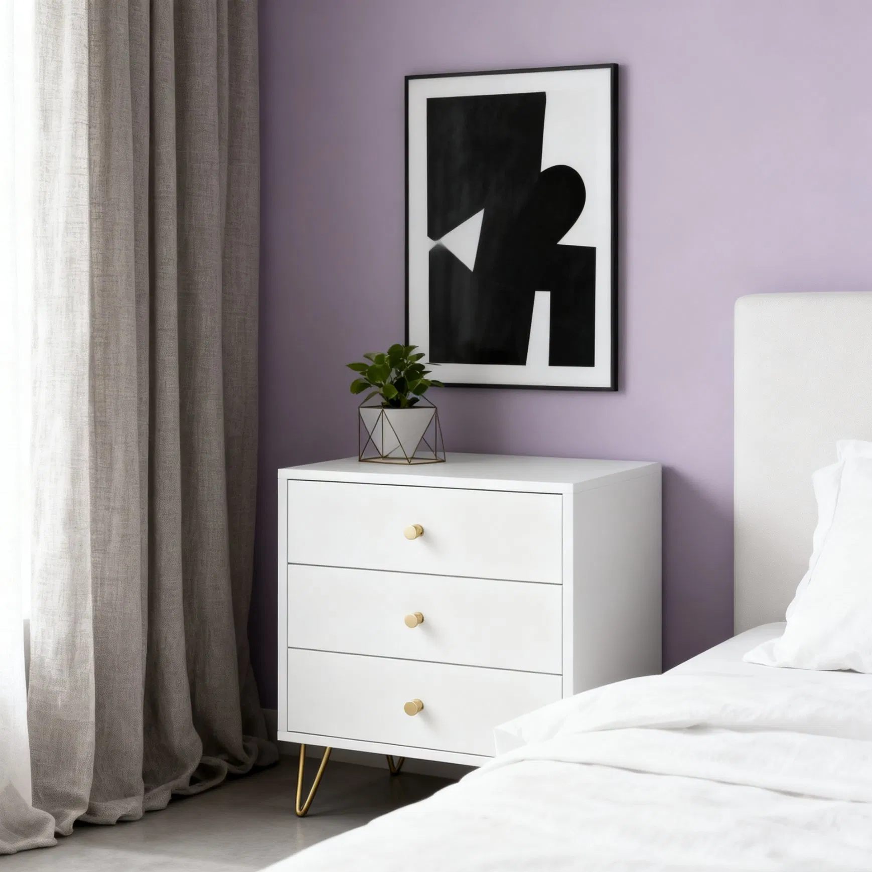 Elegant Classic Style Wooden Bedside Table with Metal Legs