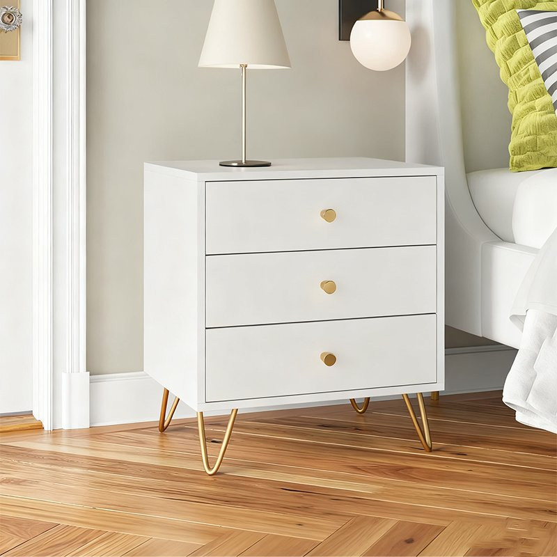 Elegant Classic Style Wooden Bedside Table with Metal Legs
