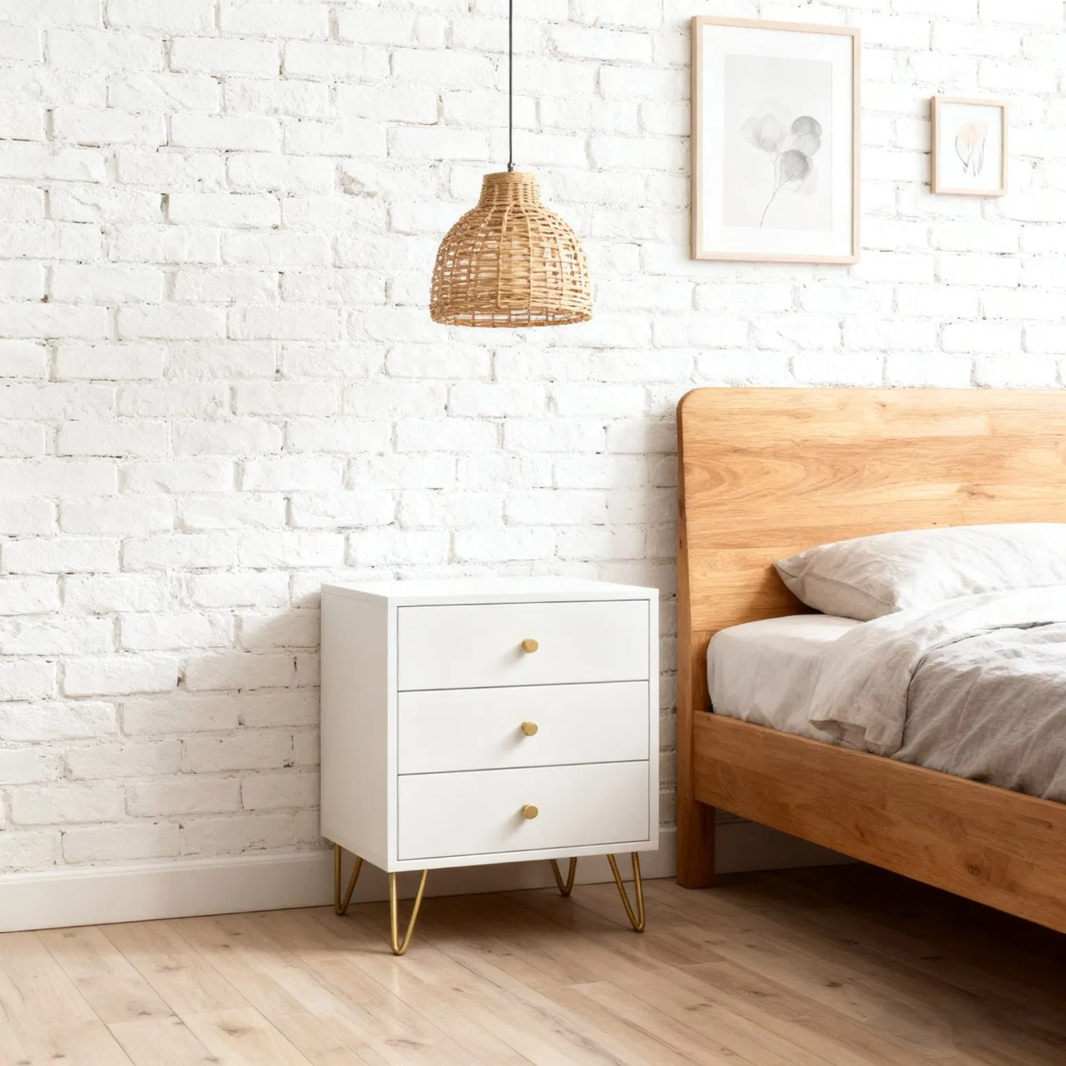 Elegant Classic Style Wooden Bedside Table with Metal Legs