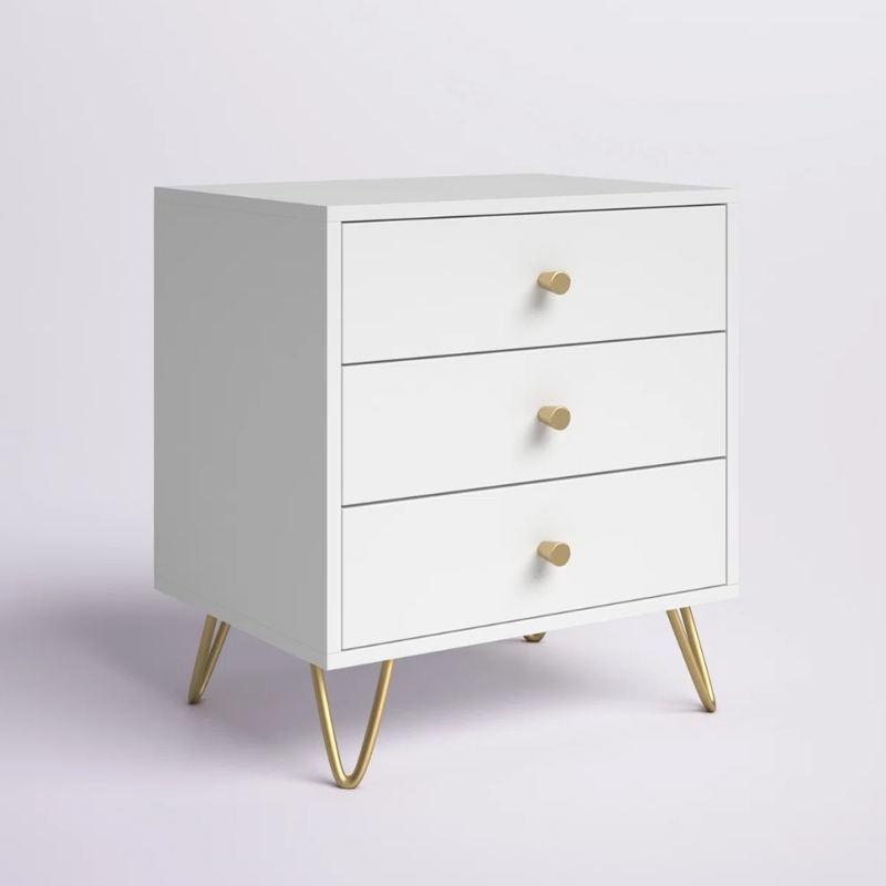 Elegant Classic Style Wooden Bedside Table with Metal Legs