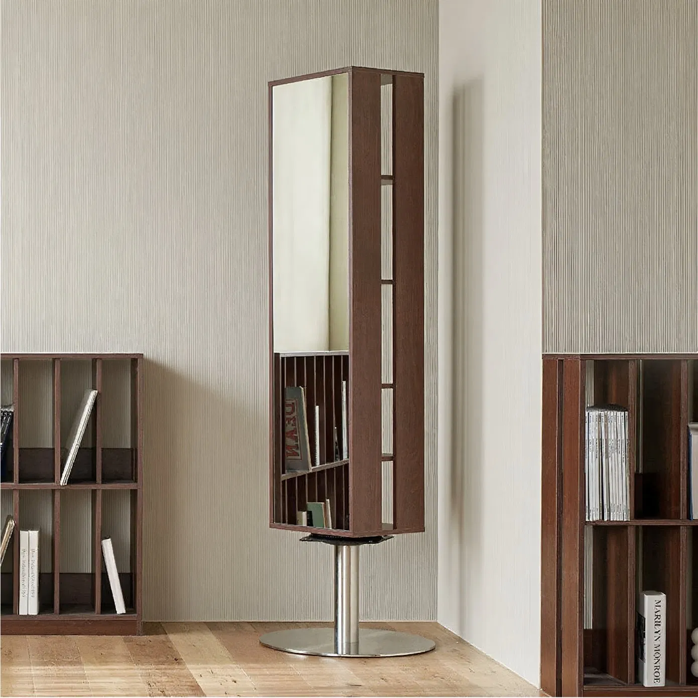 Unique Modern Multi-Sided Mirrored Rotatable Office Furniture Bookshelf