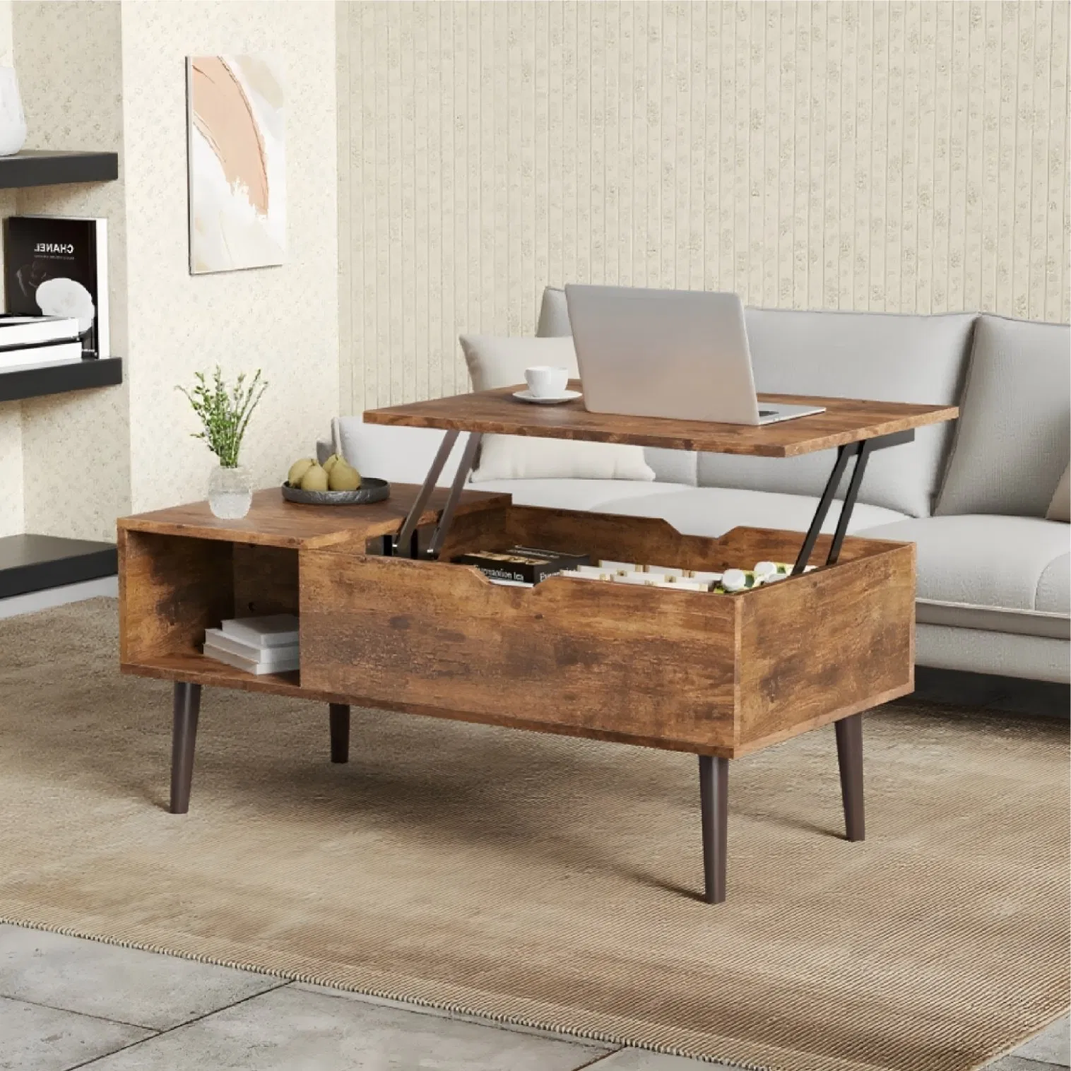 Modern Coffee Table Multi-Function Simple Height-Adjustable Lift Top Furniture with Storage