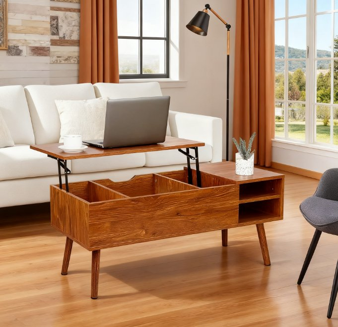 Modern Coffee Table Multi-Function Simple Height-Adjustable Lift Top Furniture with Storage