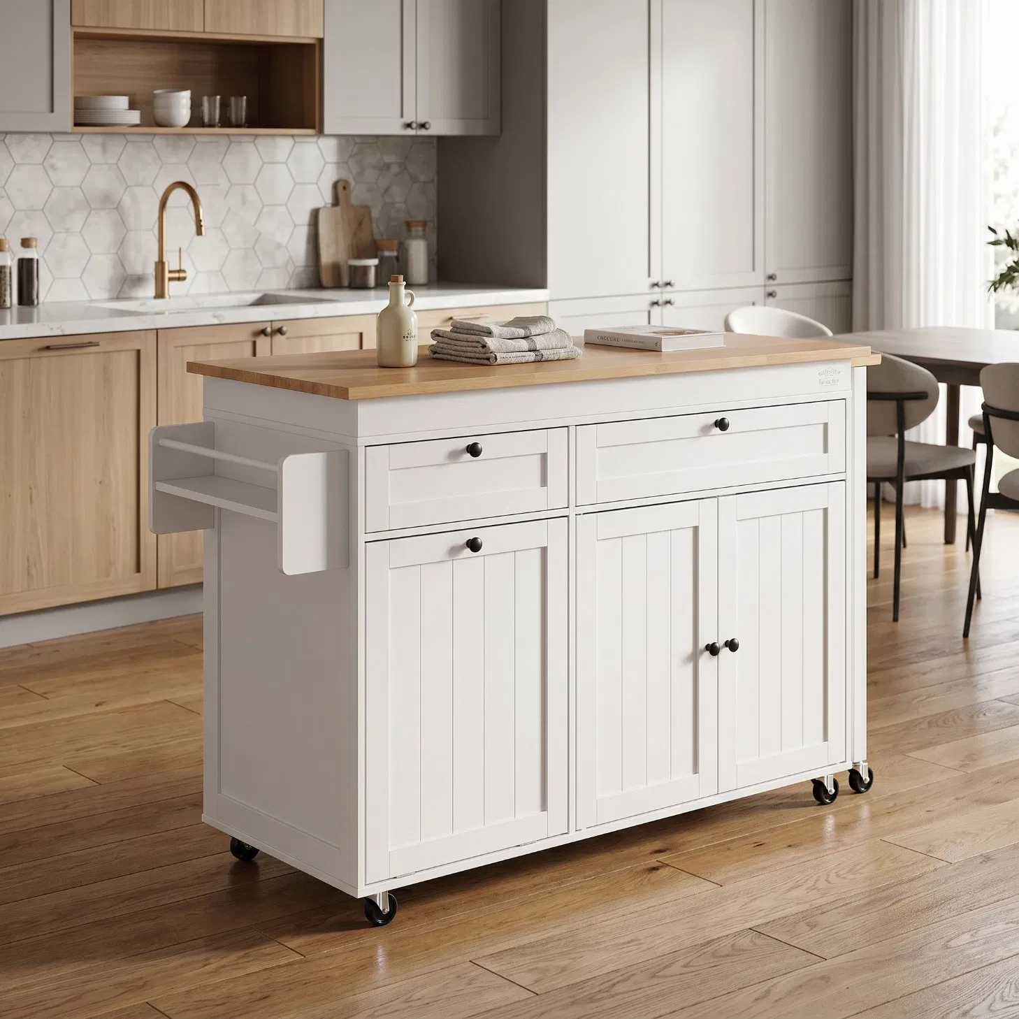 Modern Farmhouse Kitchen Island with Storage and Seating Options