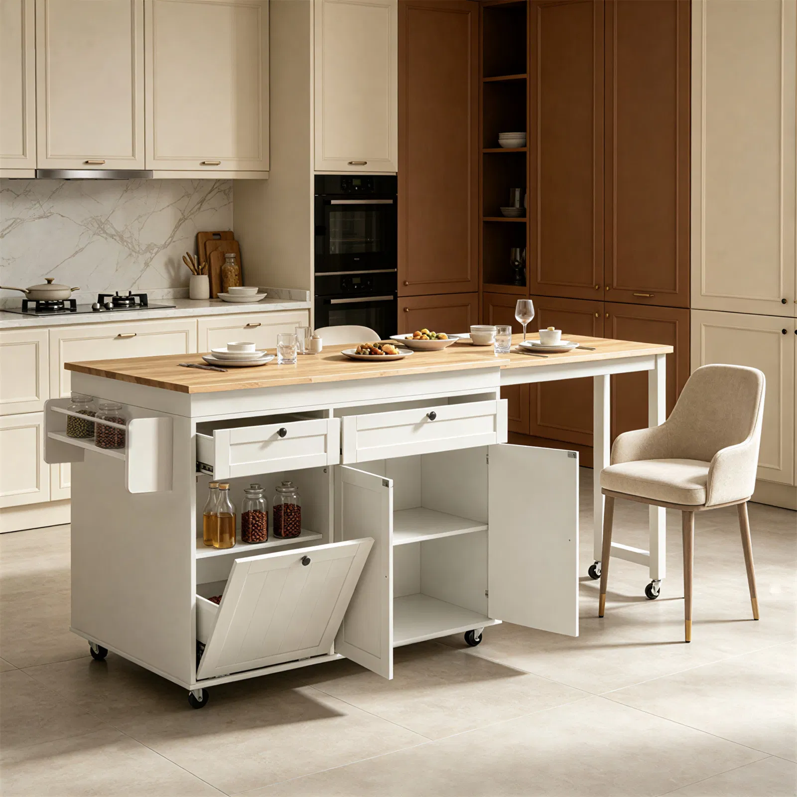 Modern Farmhouse Kitchen Island with Storage and Seating Options