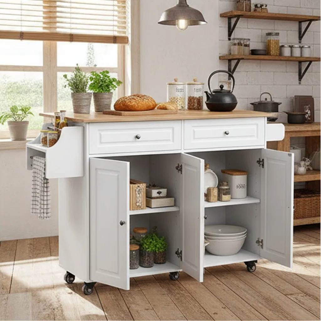 Modern and Minimalist White Kitchen Island with Ample Storage Capacity
