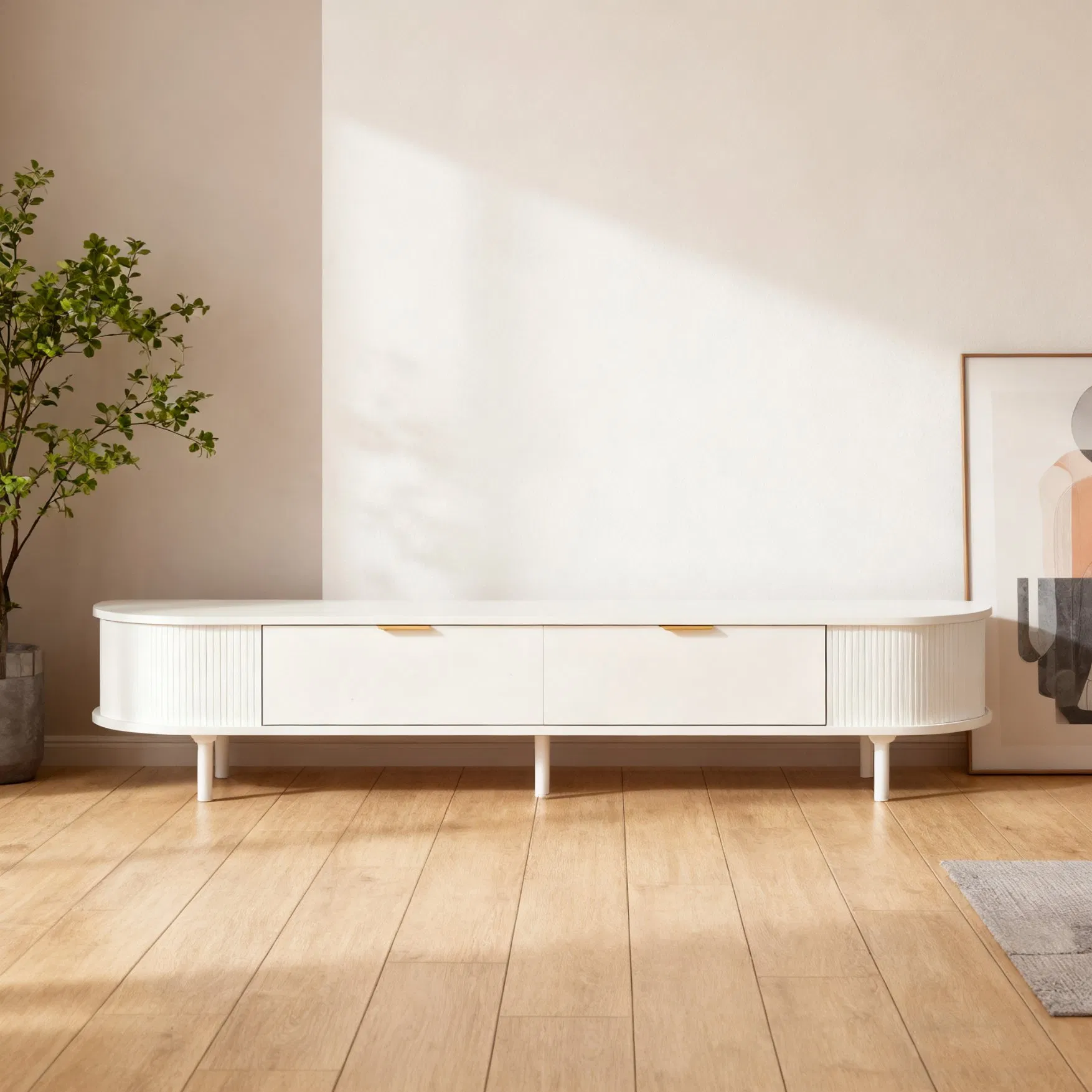 Modern Minimalist Rounded Corner Wooden TV Stand for Stylish Living Rooms
