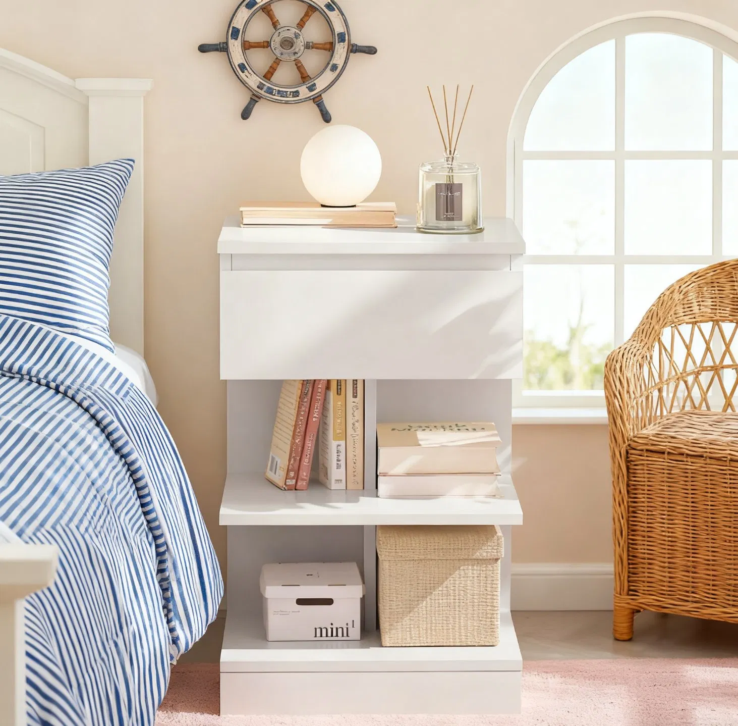 Elegant Suspended Wooden Nightstand with Unique Hollow Design